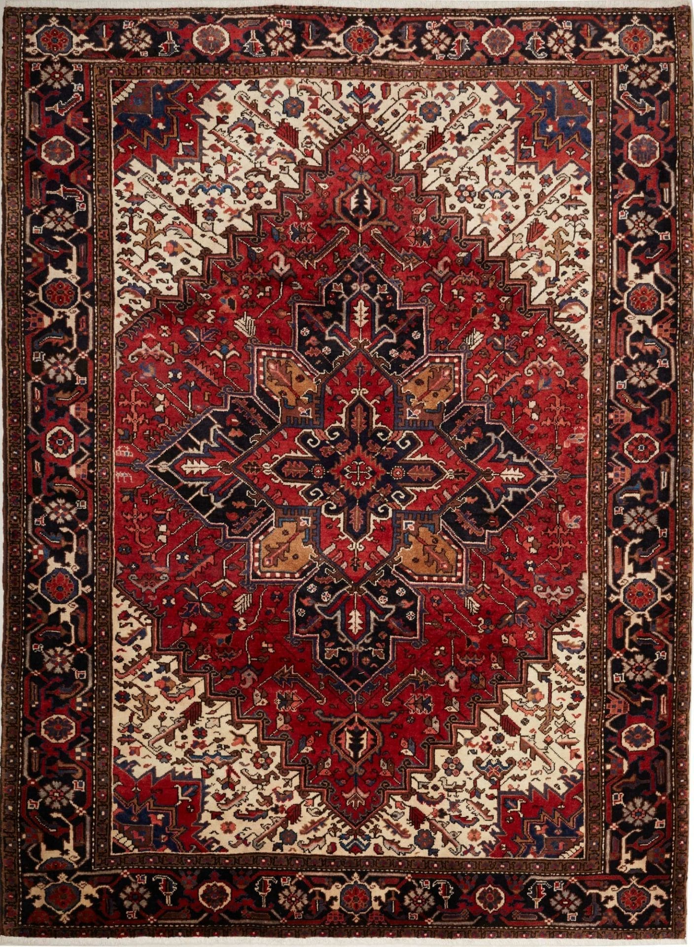 Heriz Teppich 218 x 290 cm, handgeknüpft, rustikales Design