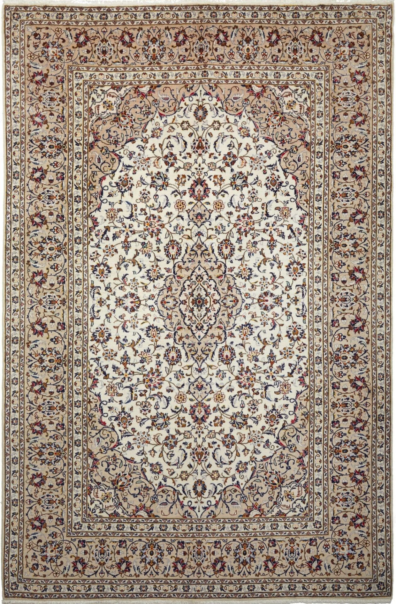 Kashan Teppich 203 x 305 cm, Schurwolle, florales Muster, handgeknüpft