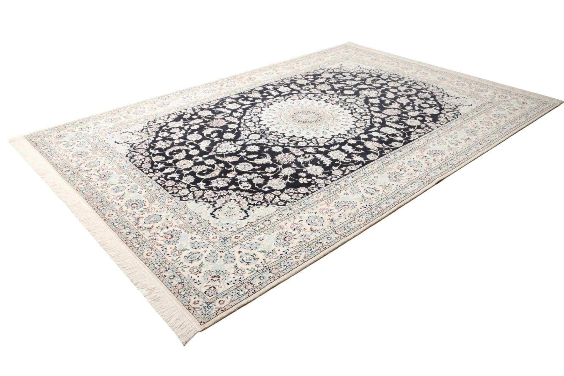 Nain Teppich 216 x 314 cm, florales Muster, handgeknüpft, Perserteppich