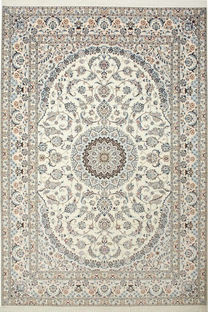 Nain Teppich 215 x 314 cm, florales Muster, handgeknüpft, Perserteppich