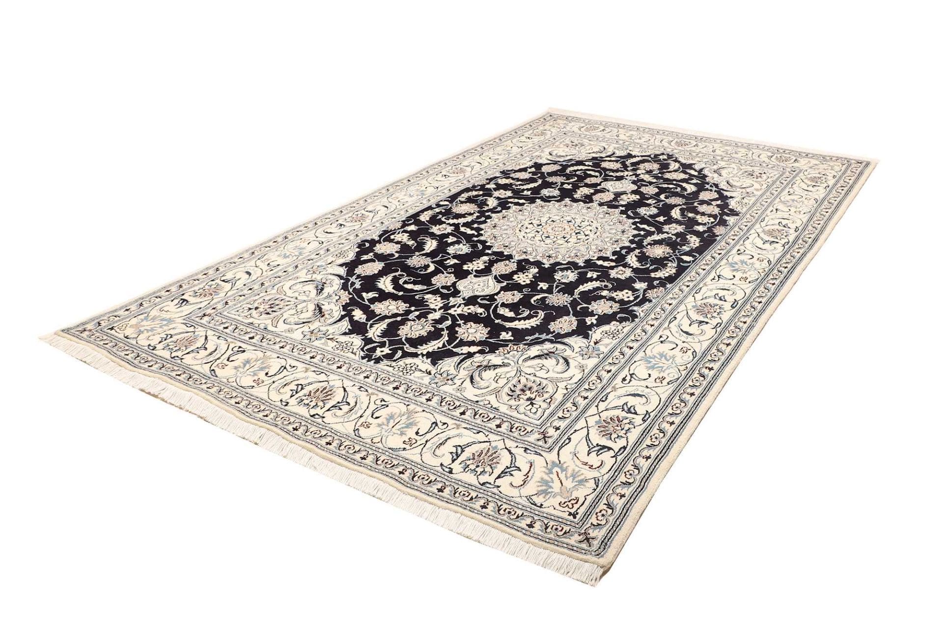 Nain Teppich 203 x 315 cm, florale Muster, handgeknüpft, Perserteppich