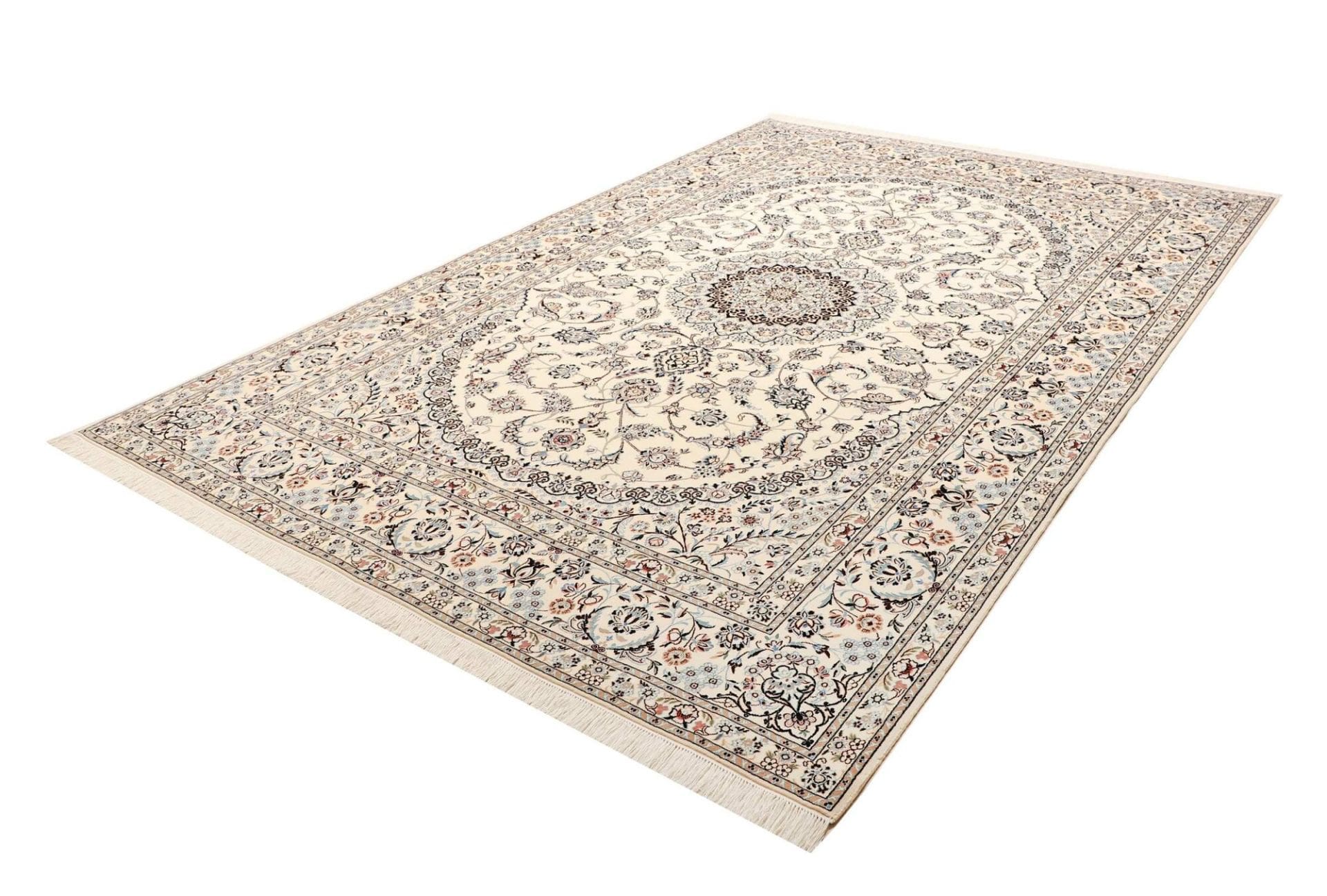 Nain Teppich 215 x 314 cm, florales Muster, handgeknüpft, Perserteppich