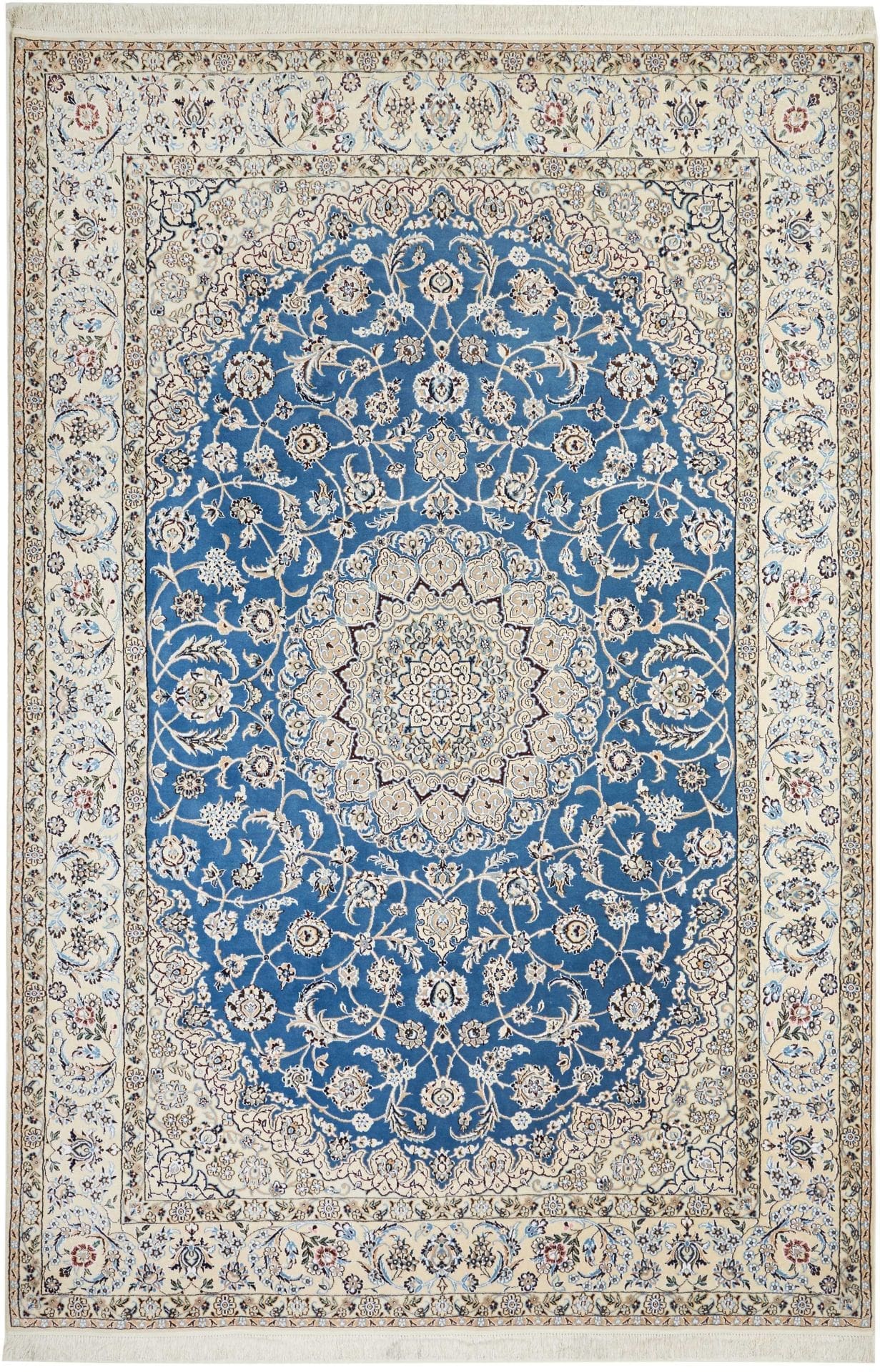 Nain Teppich 210 x 309 cm, florale Muster, handgeknüpft, Perserteppich H1