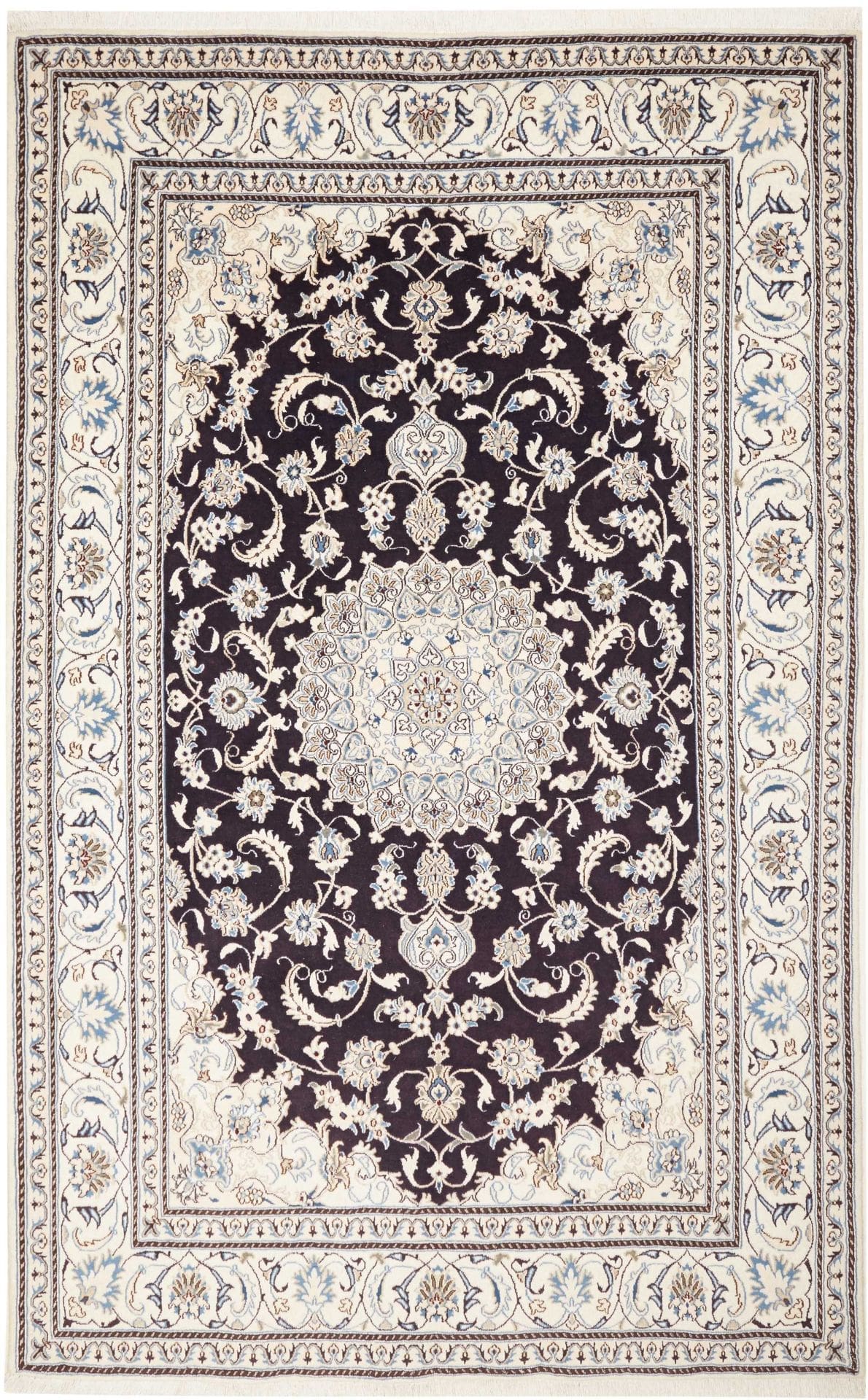 Nain Teppich 198 x 307 cm, florales Muster, handgeknüpft, Perserteppich