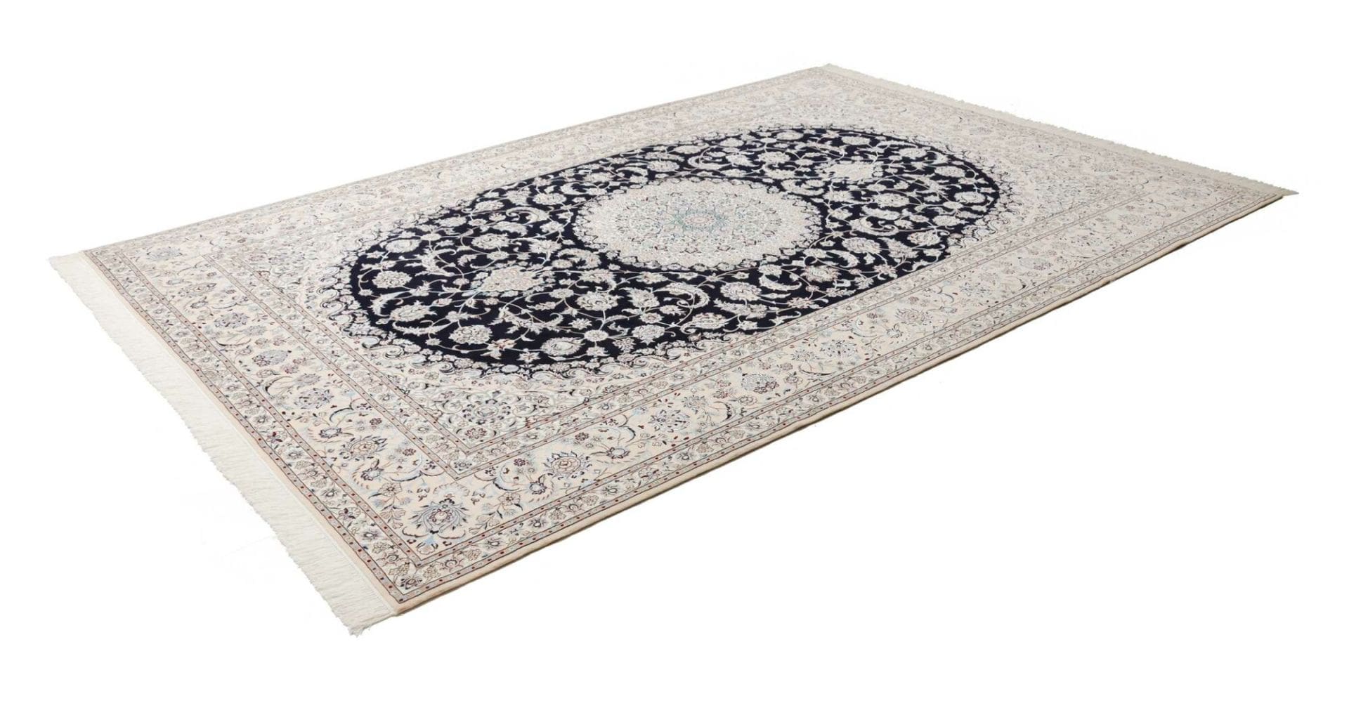 Nain Teppich 223 x 320 cm, florales Design, handgeknüpft, Perserteppich