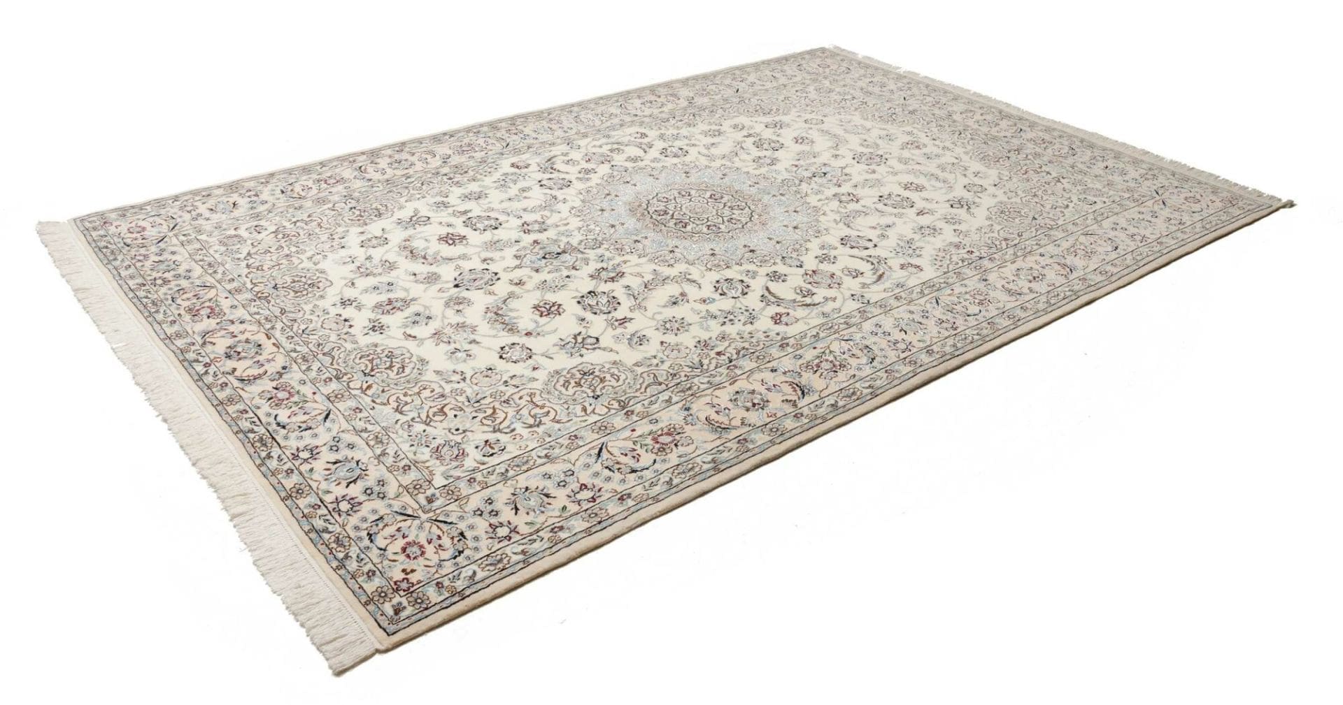 Nain Teppich 205 x 302 cm, florales Muster, handgeknüpft, Perserteppich