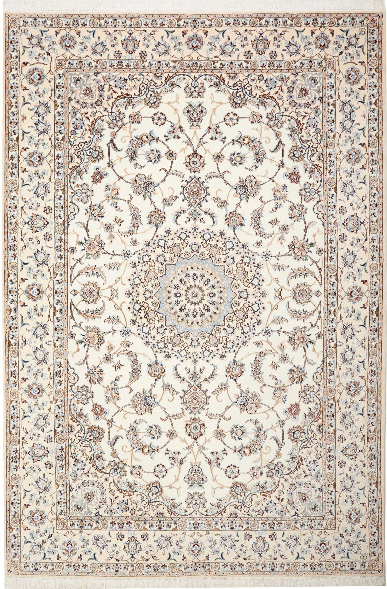 Nain Teppich 205 x 301 cm, florale Muster, handgeknüpft, Perserteppich