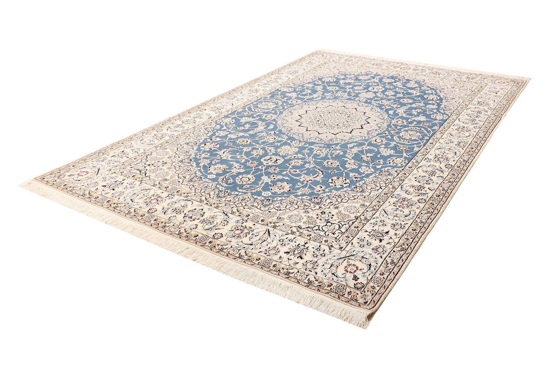Nain Teppich 210 x 309 cm, florale Muster, handgeknüpft, Perserteppich H1
