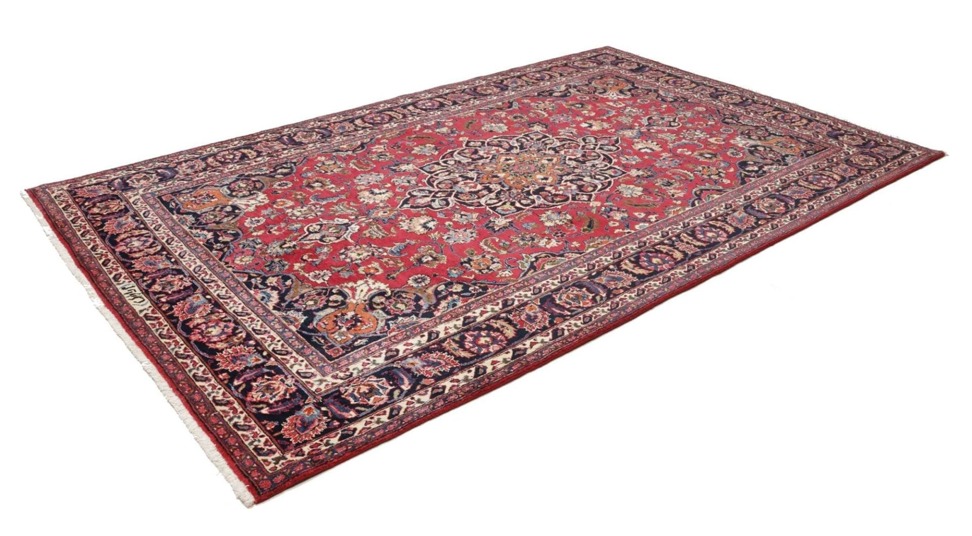Mashad Teppich 206 x 322 cm, florales Muster, handgeknüpft, Perserteppich