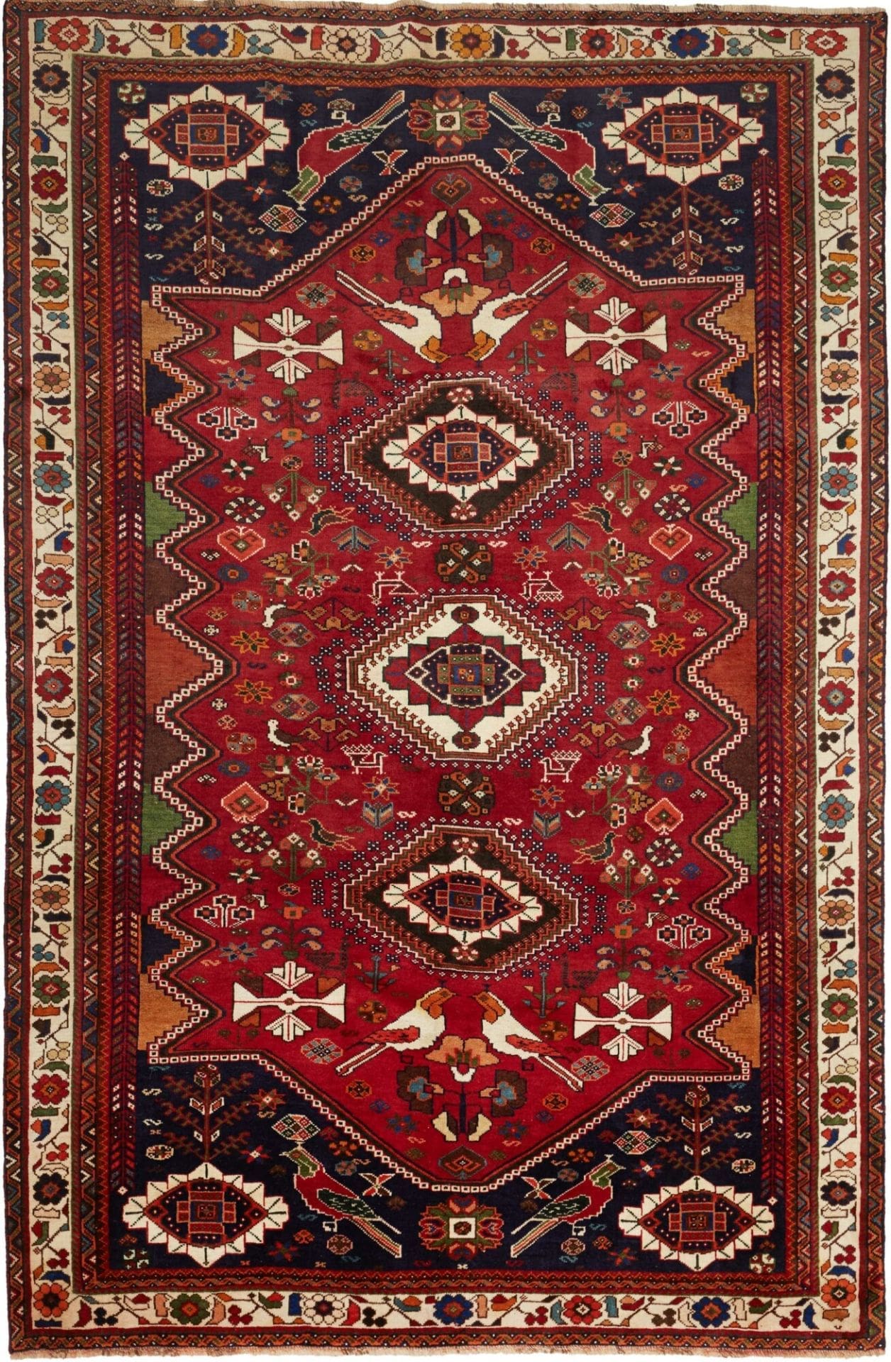 Shiraz Teppich 185 x 279cm, Wolle, geometrisches Muster, handgeknüpft