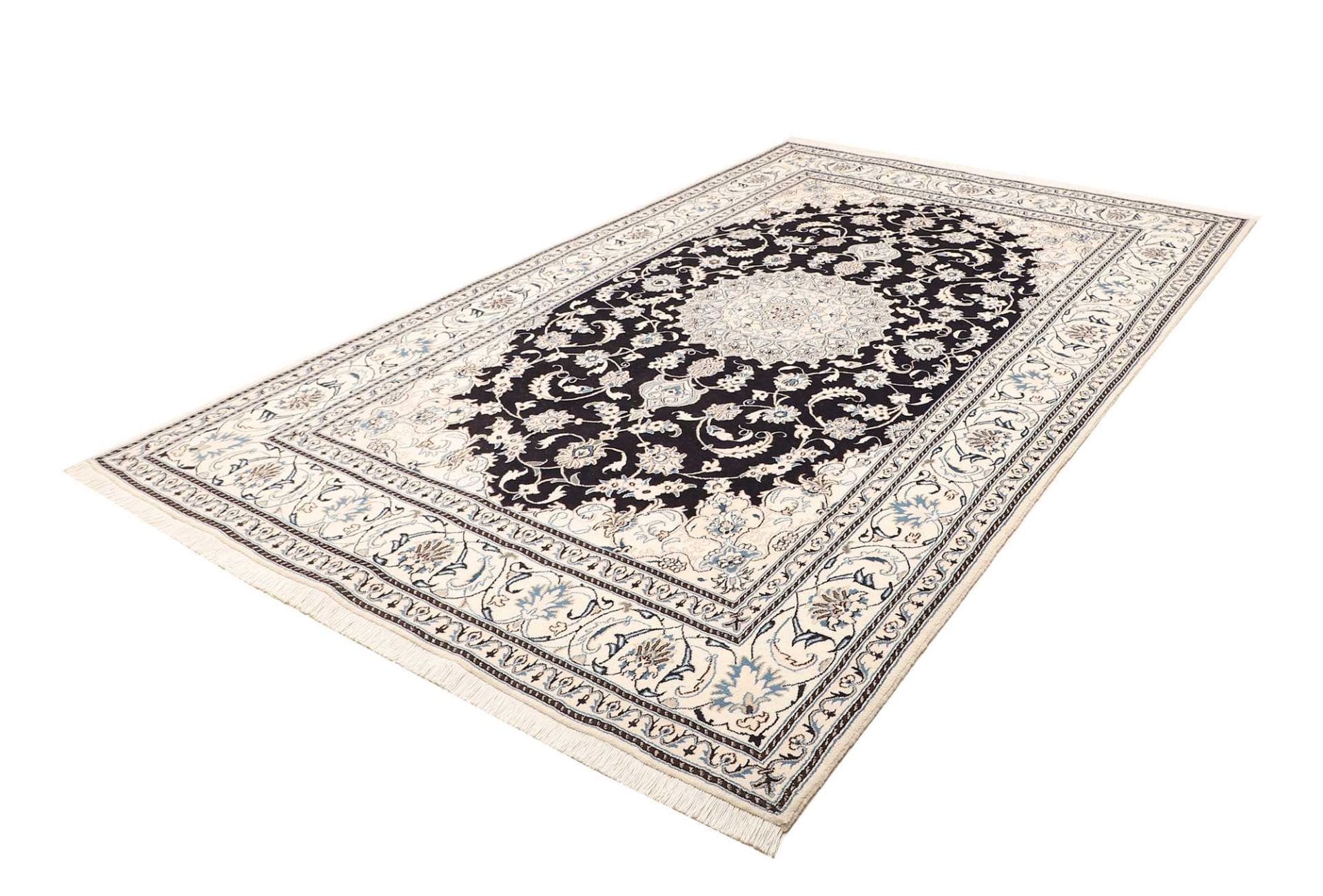 Nain Teppich 198 x 307 cm, florales Muster, handgeknüpft, Perserteppich