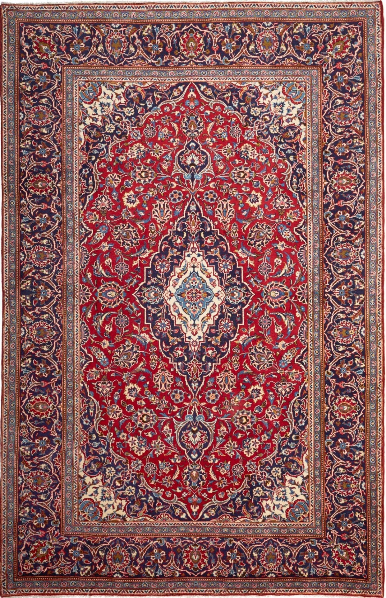 Kashan Teppich 205 x 298cm, florale Muster, handgeknüpft, Perserteppich