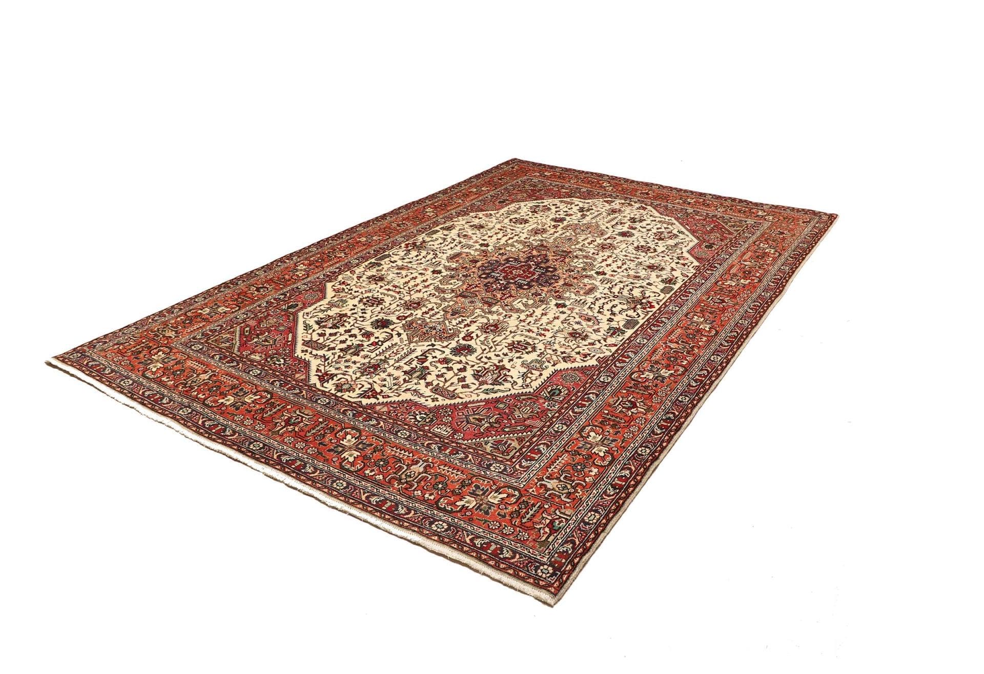 Täbriz Teppich 206 x 302cm, florale Muster, Schurwolle, handgeknüpft