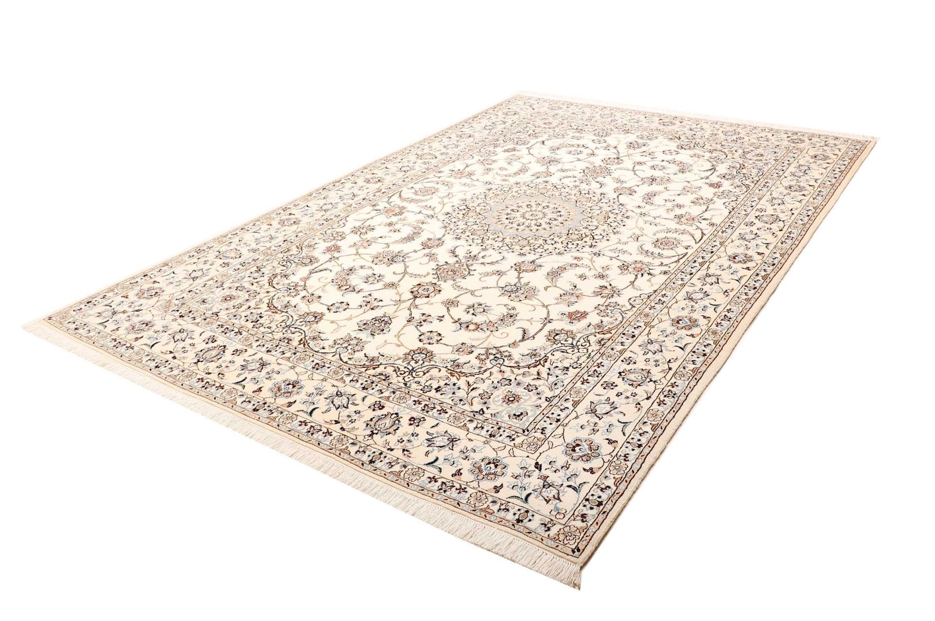 Nain Teppich 205 x 301 cm, florale Muster, handgeknüpft, Perserteppich