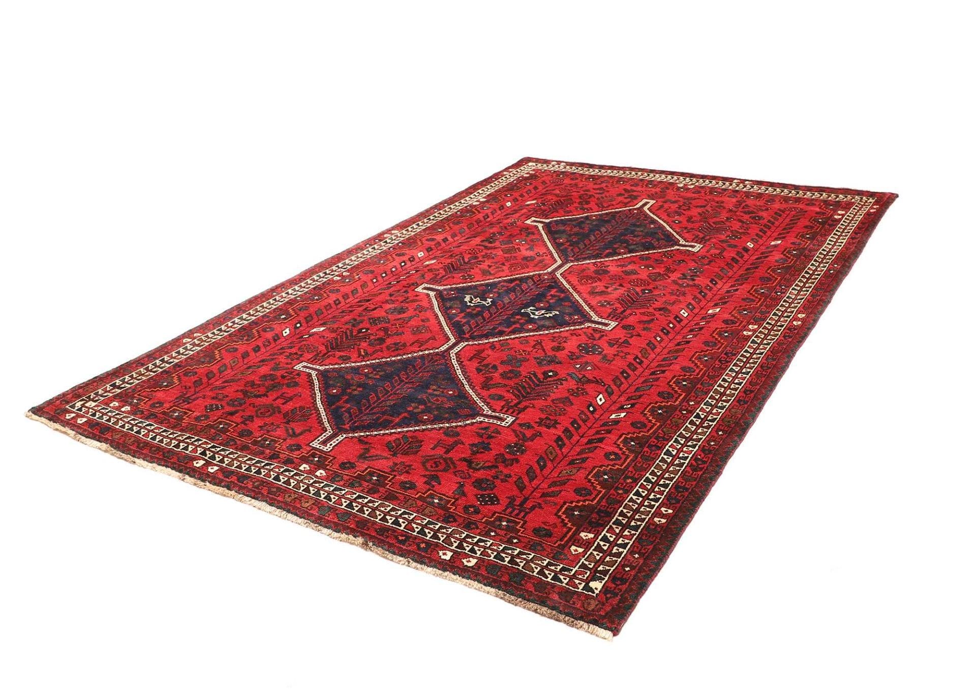 Shiraz Teppich 211 x 305cm, Wolle, geometrisches Muster, handgeknüpft