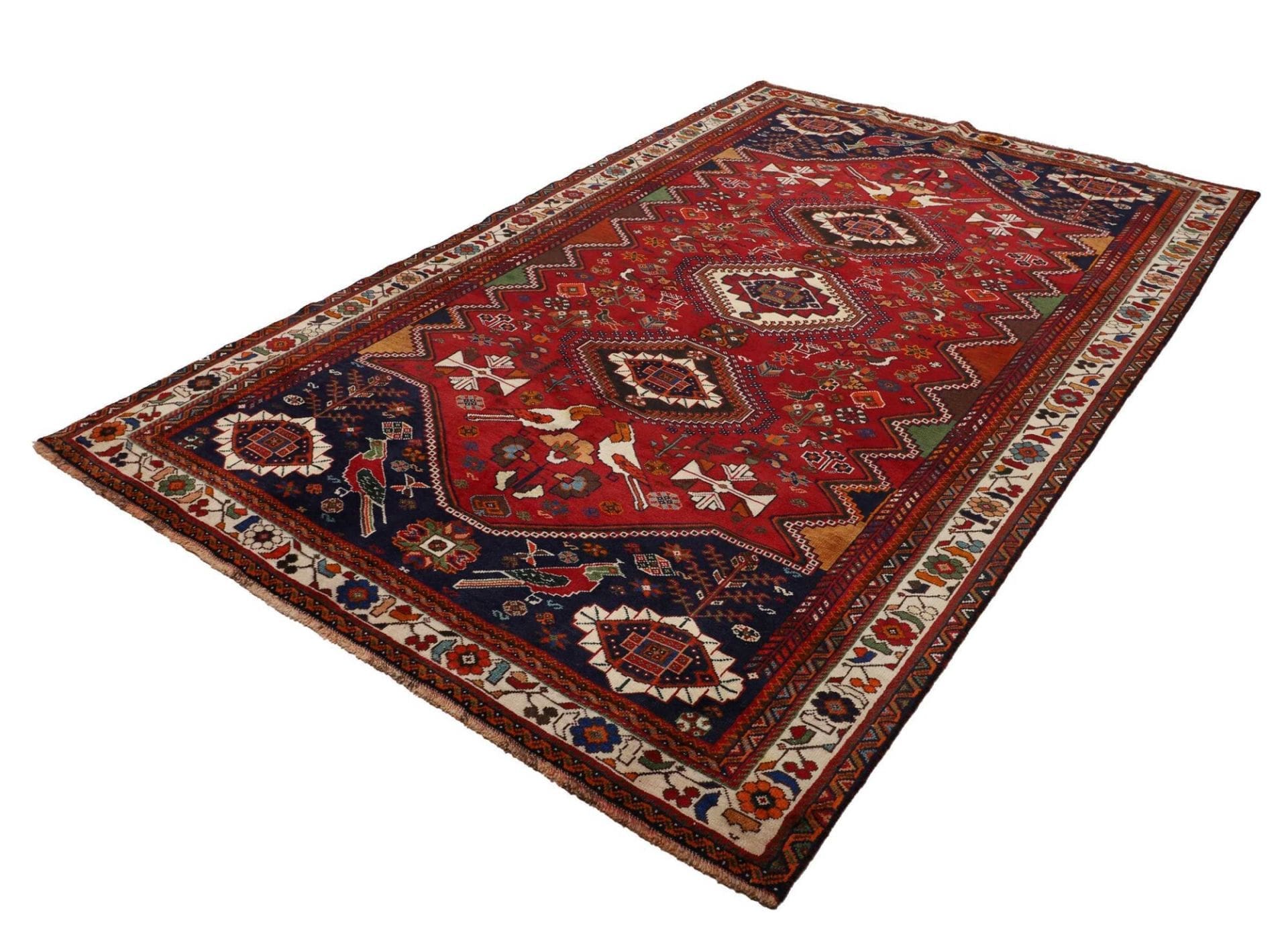 Shiraz Teppich 185 x 279cm, Wolle, geometrisches Muster, handgeknüpft