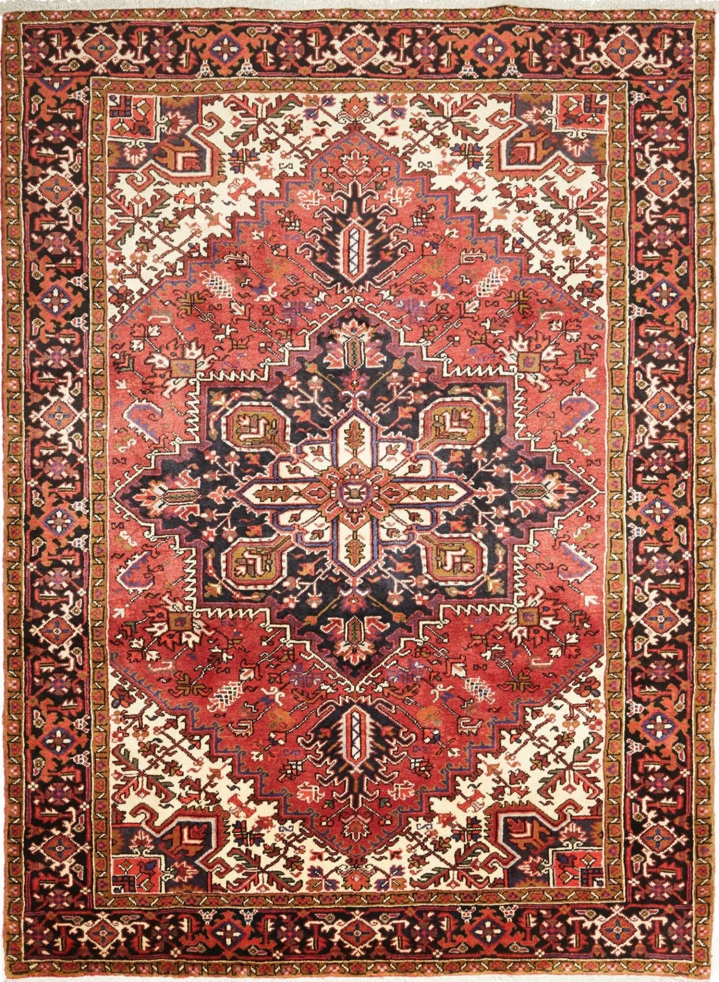 Heriz Teppich 217 x 294cm, geometrisches Muster, handgeknüpft
