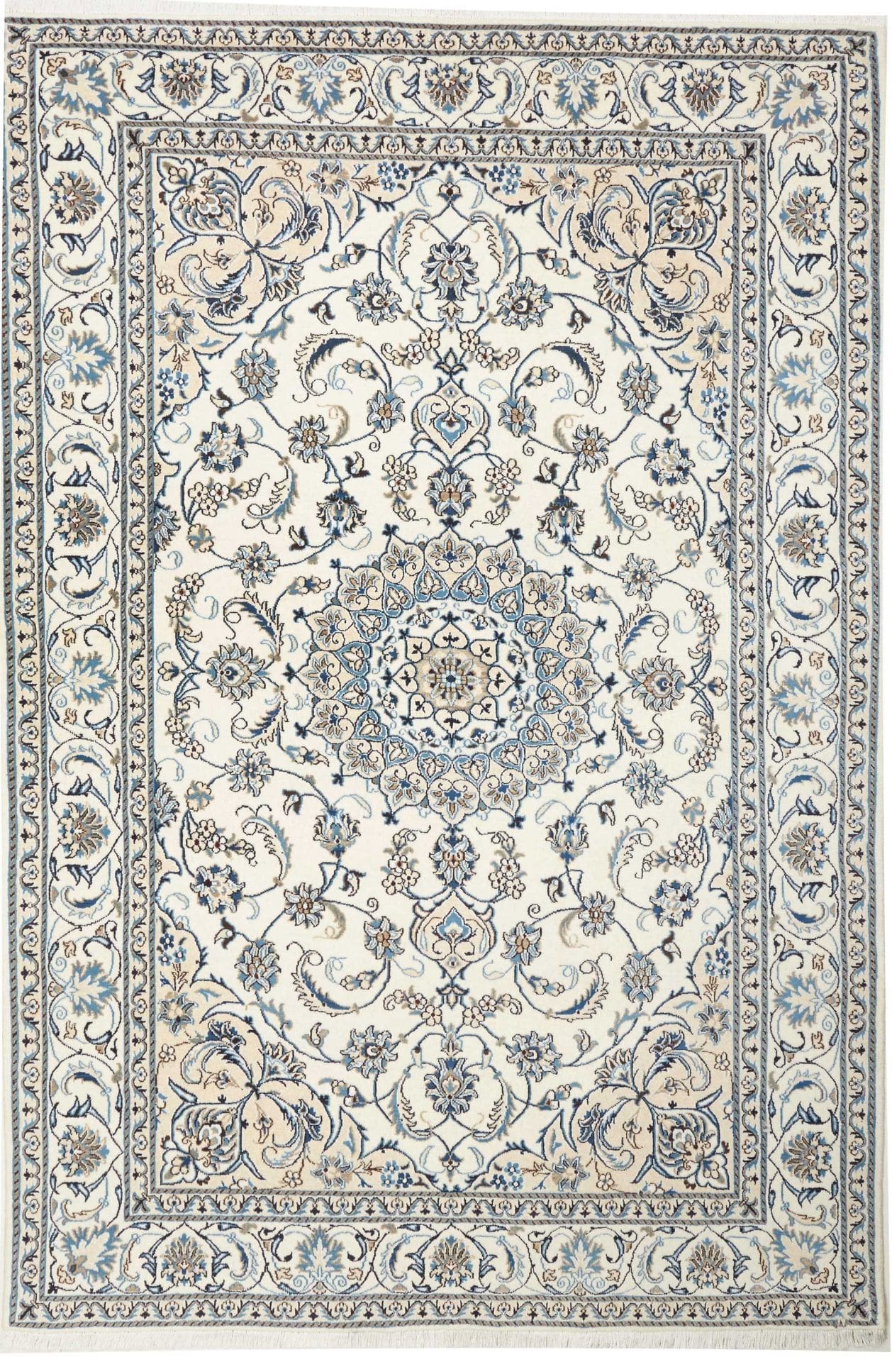 Eleganter Nain Teppich 208 x 305 cm, florales Muster, handgeknüpft