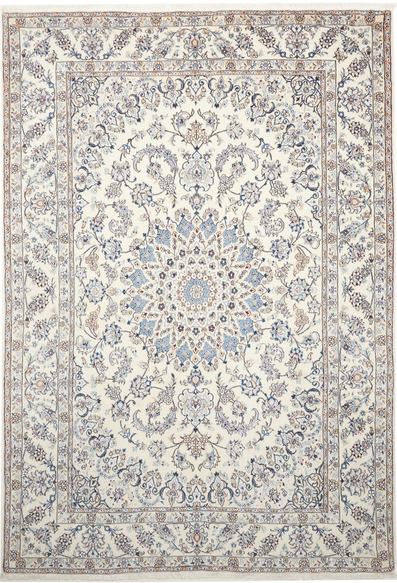 Nain Teppich 203 x 292 cm, florales Muster, handgeknüpft, Perserteppich