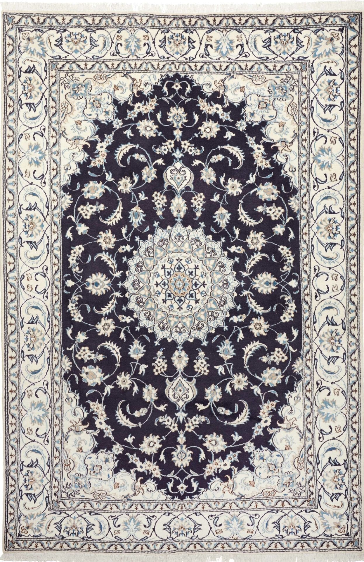 Nain Teppich 199 x 302cm, florale Muster, handgeknüpft, Perserteppich