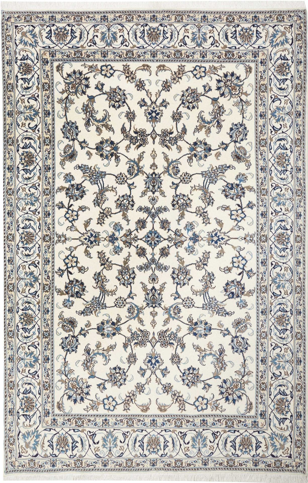Nain Teppich 206 x 307 cm, handgeknüpft, florale Muster, Perserteppich