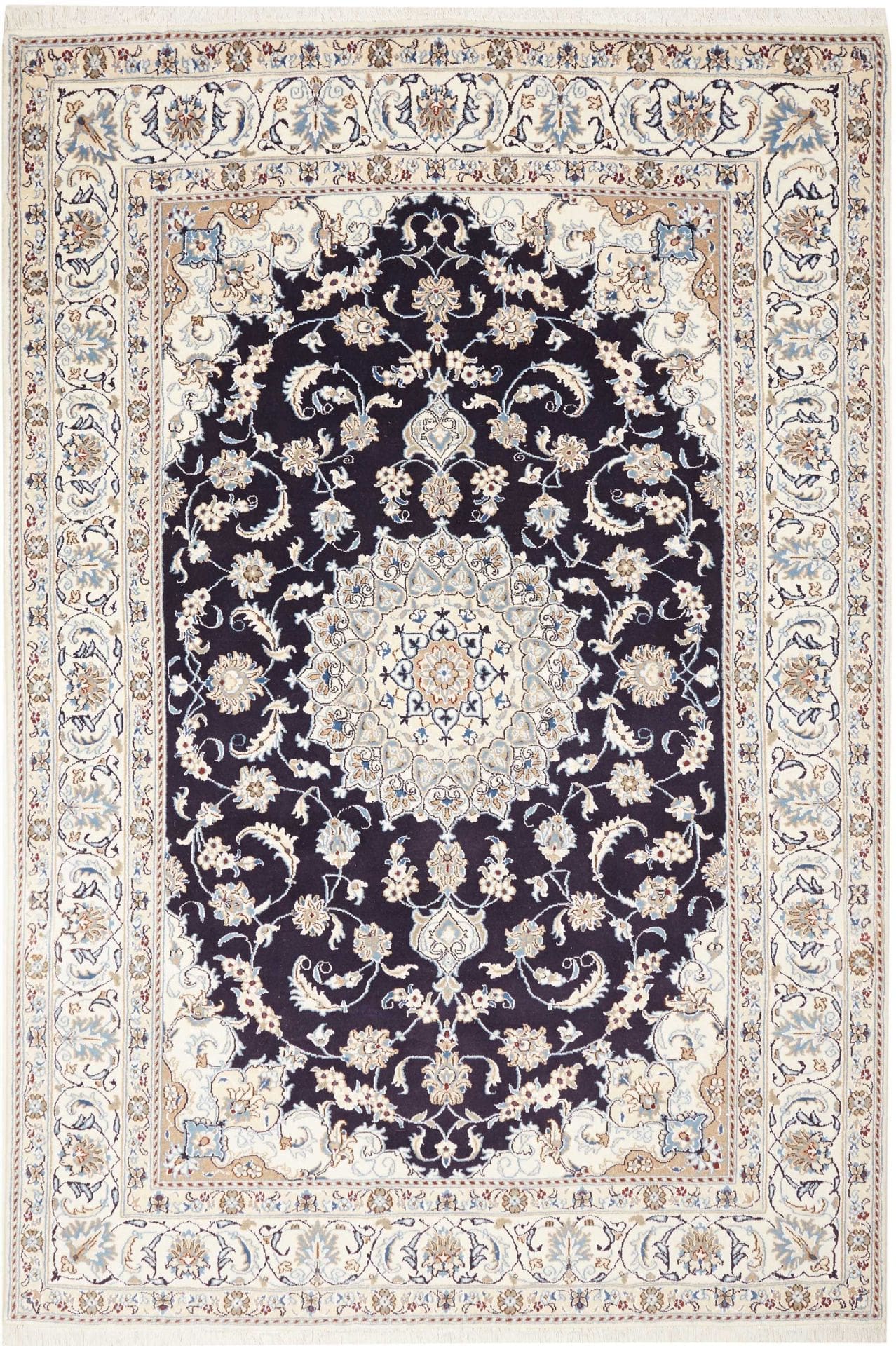 Nain Teppich 199 x 289 cm, florale Muster, handgeknüpft, Perserteppich