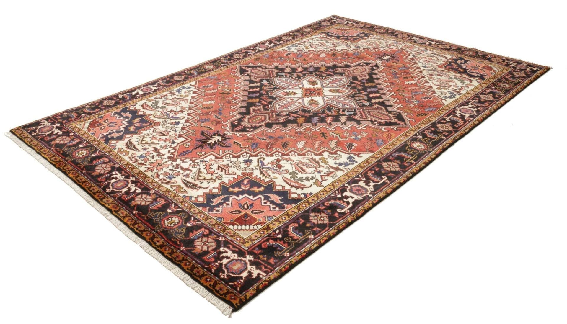 Heriz Teppich 196 x 300 cm, rustikales Design, handgeknüpft