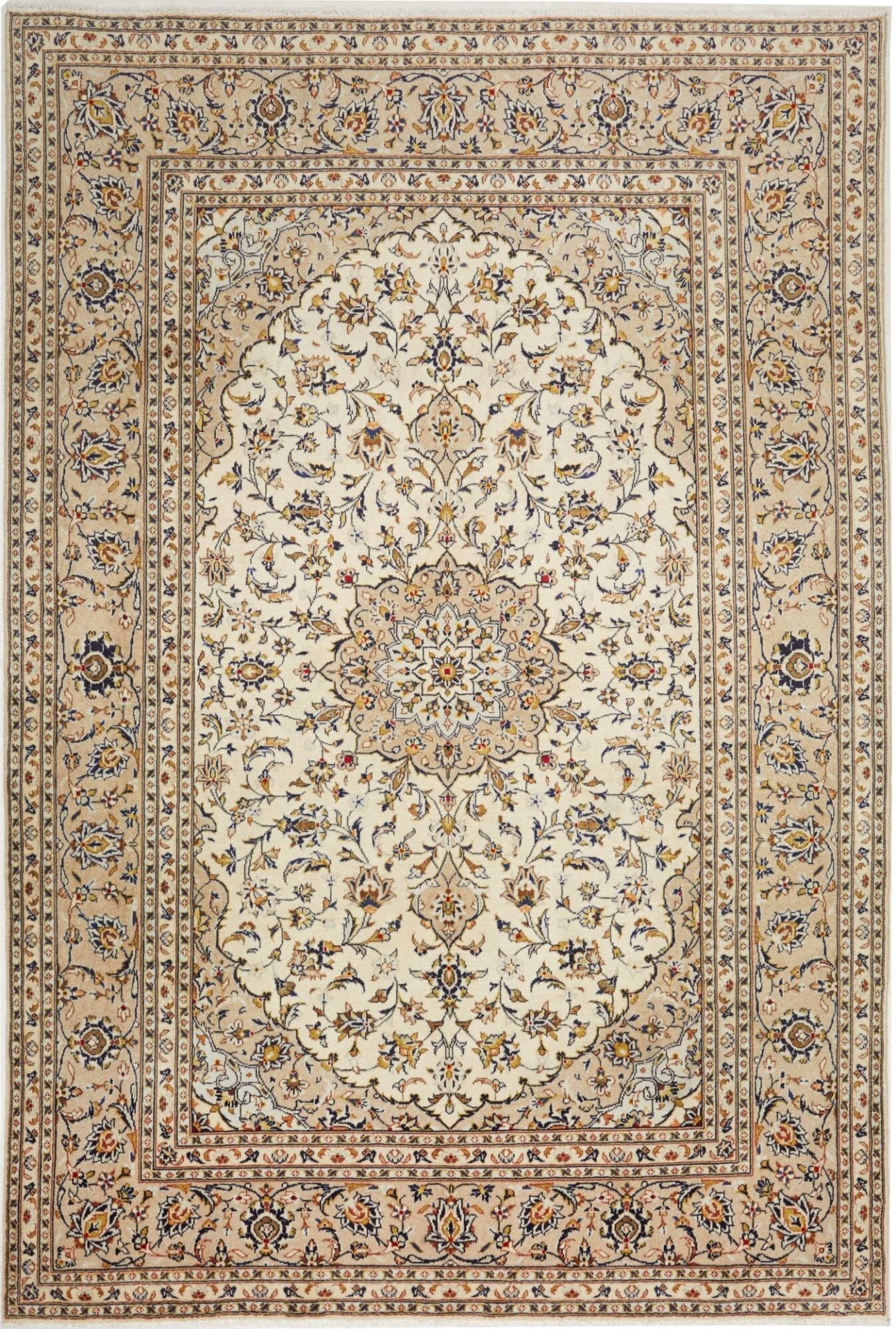 Kashan Teppich 198 x 290 cm, florale Muster, handgeknüpft, Perserteppich