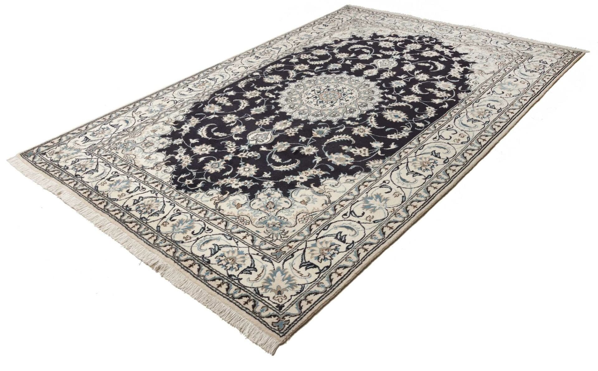 Nain Teppich 199 x 302cm, florale Muster, handgeknüpft, Perserteppich