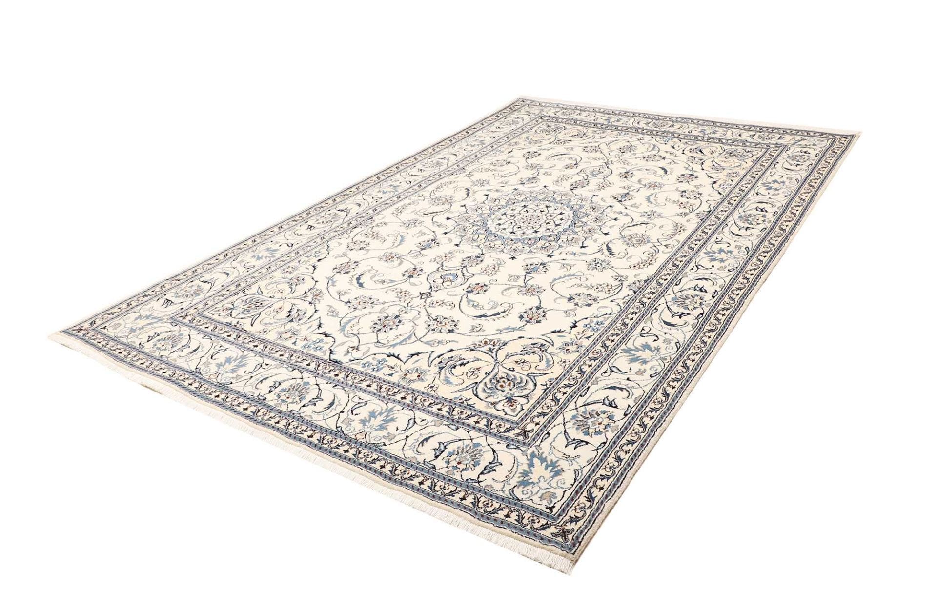 Nain Teppich 200 x 303 cm, florales Muster, handgeknüpft, Perserteppich