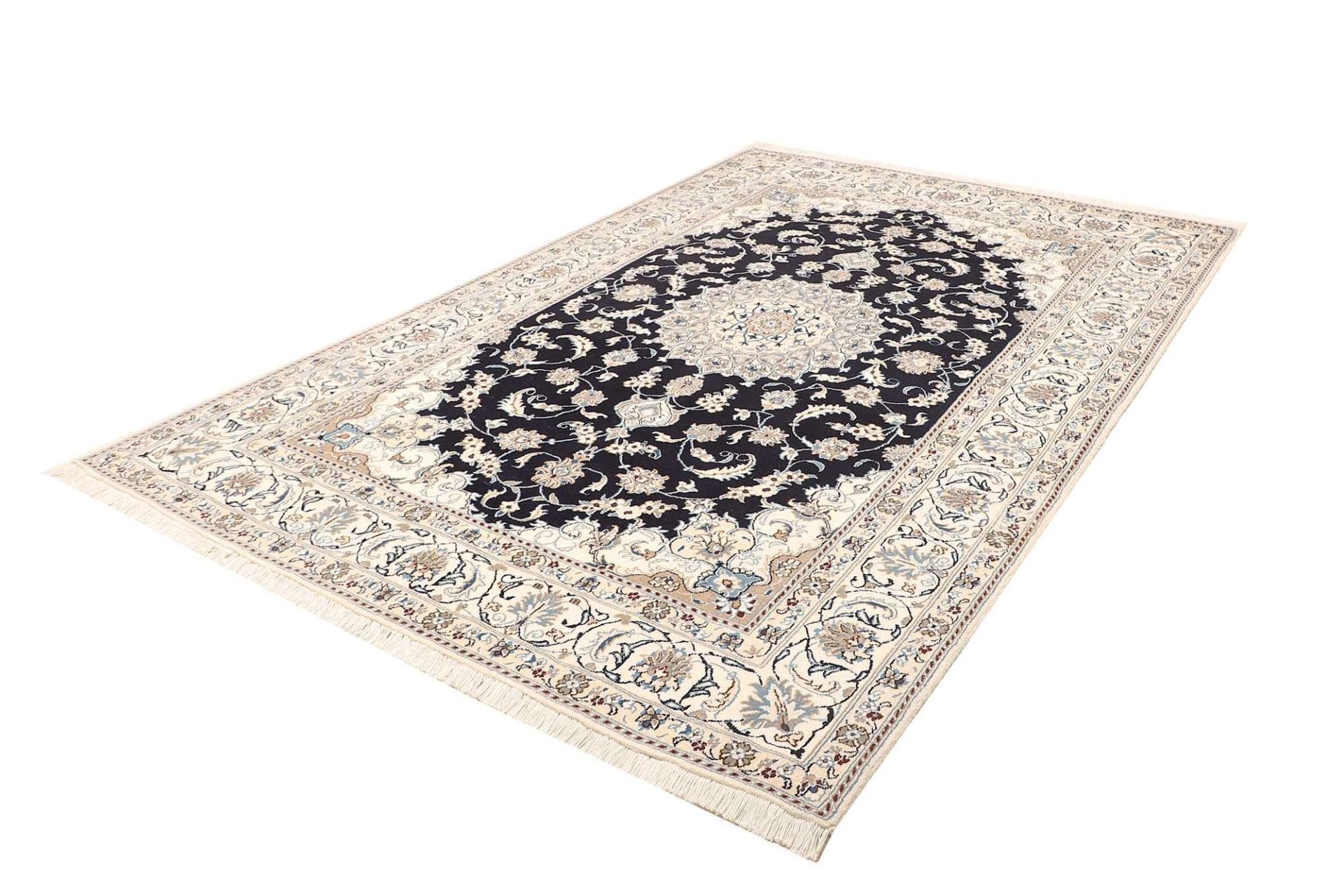 Nain Teppich 199 x 289 cm, florale Muster, handgeknüpft, Perserteppich