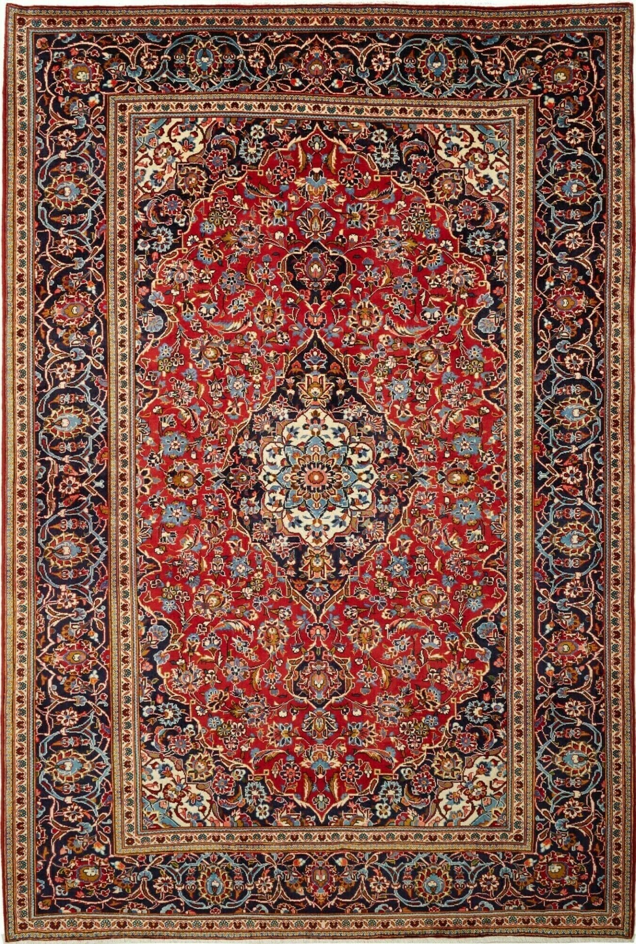 Kashan Teppich 206 x 300cm, Schurwolle, florale Muster, handgeknüpft
