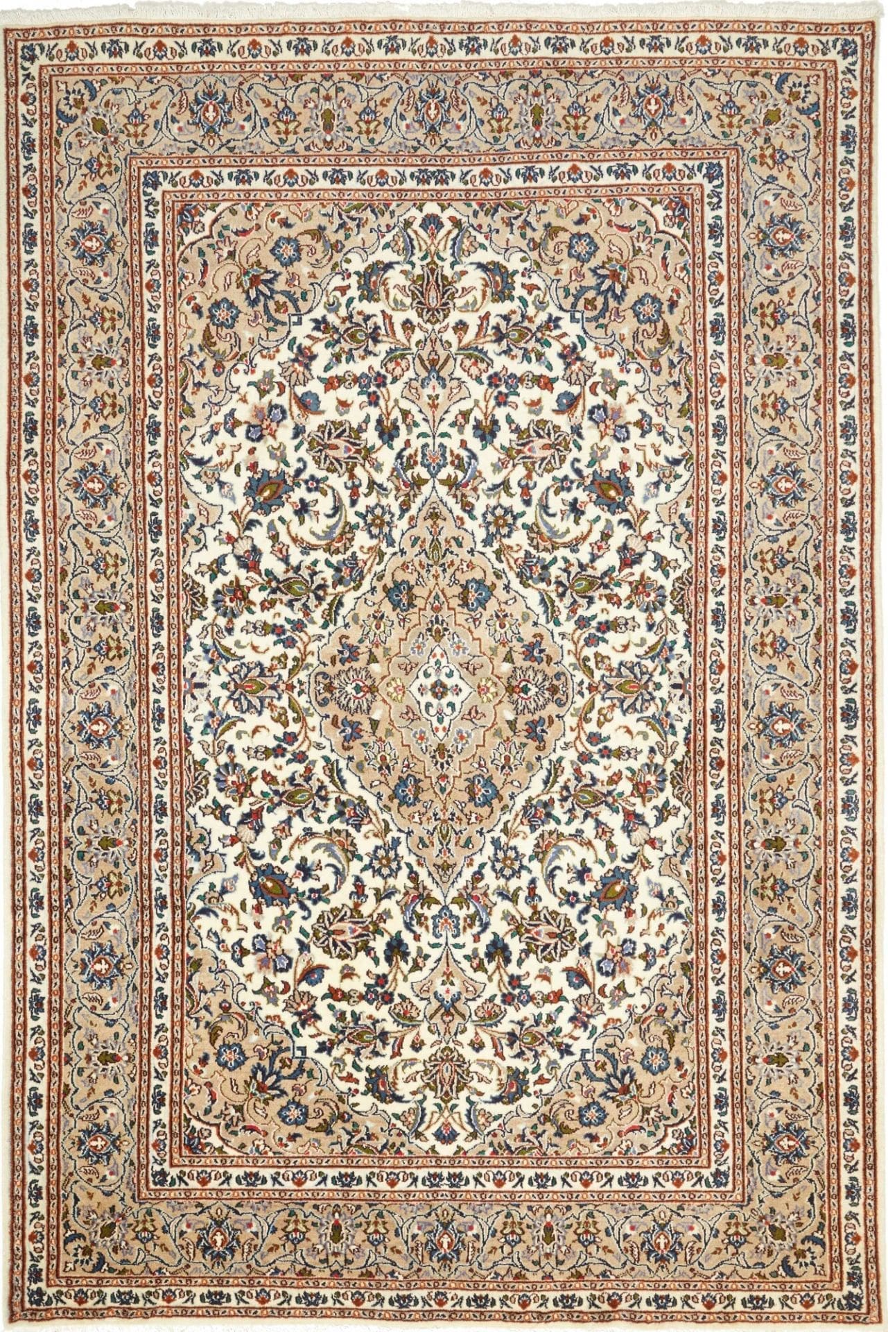 Mashad Teppich 201 x 296cm, florales Muster, handgeknüpft, Perserteppich