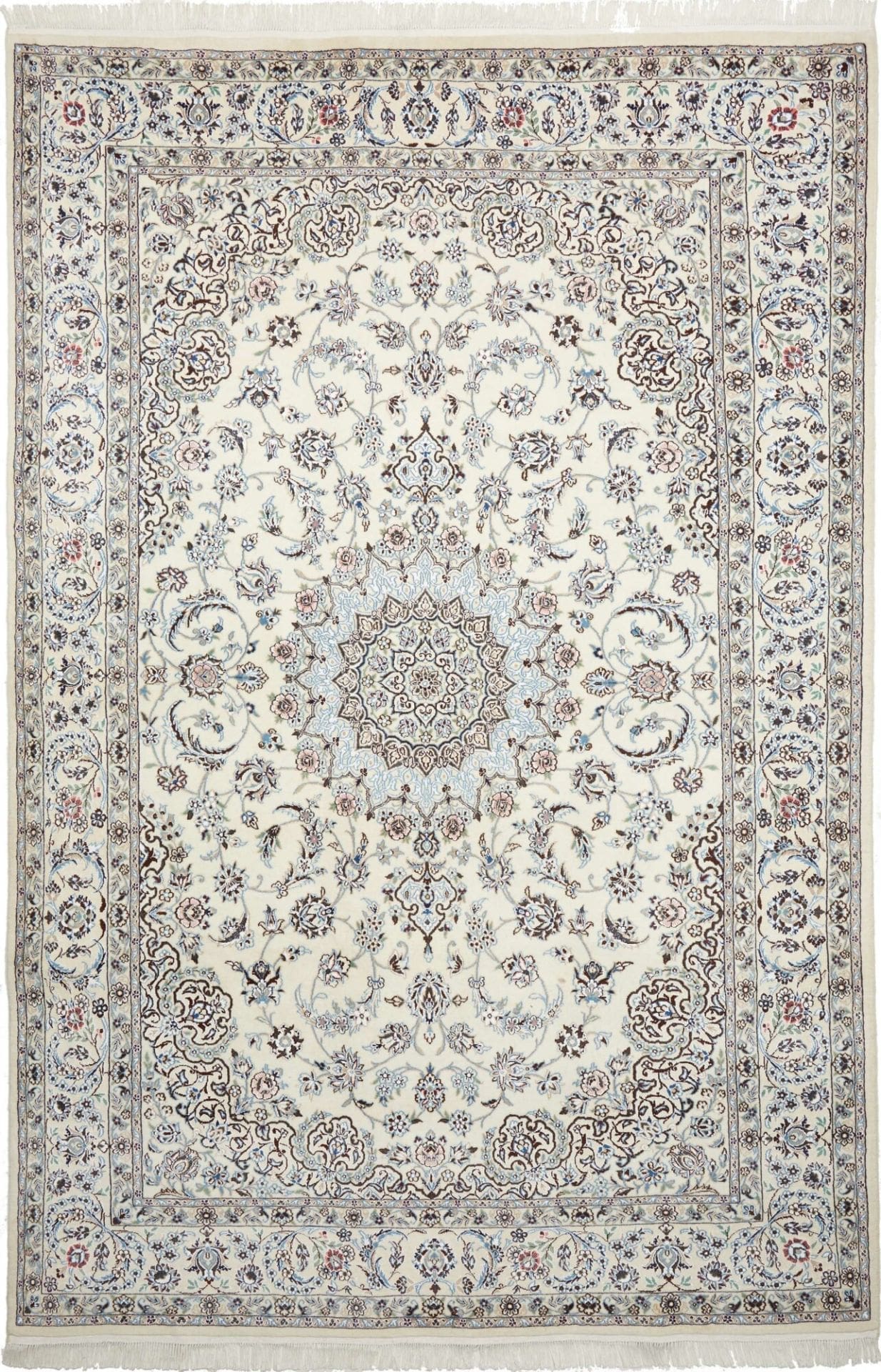 Nain Teppich 200 x 293cm, florale Muster, handgeknüpft, Perserteppich