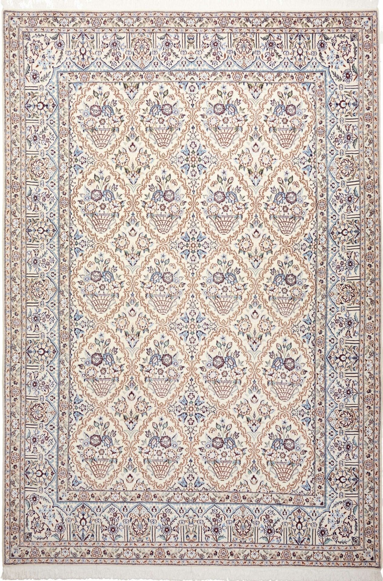 Nain Teppich 207 x 302 cm, florale Muster, Schurwolle, handgeknüpft