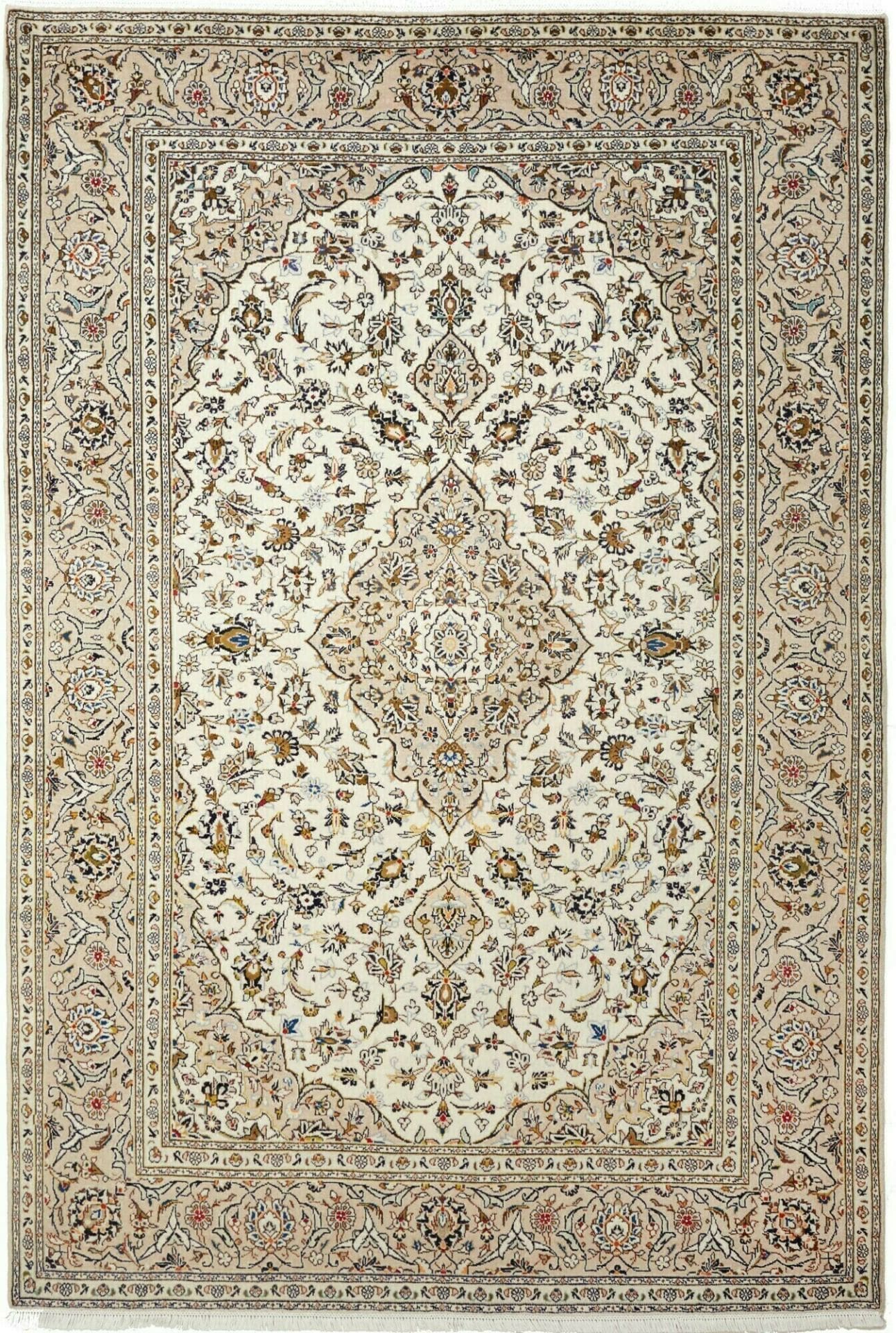 Kashan Teppich 198 x 293cm, Schurwolle, florales Muster, handgeknüpft