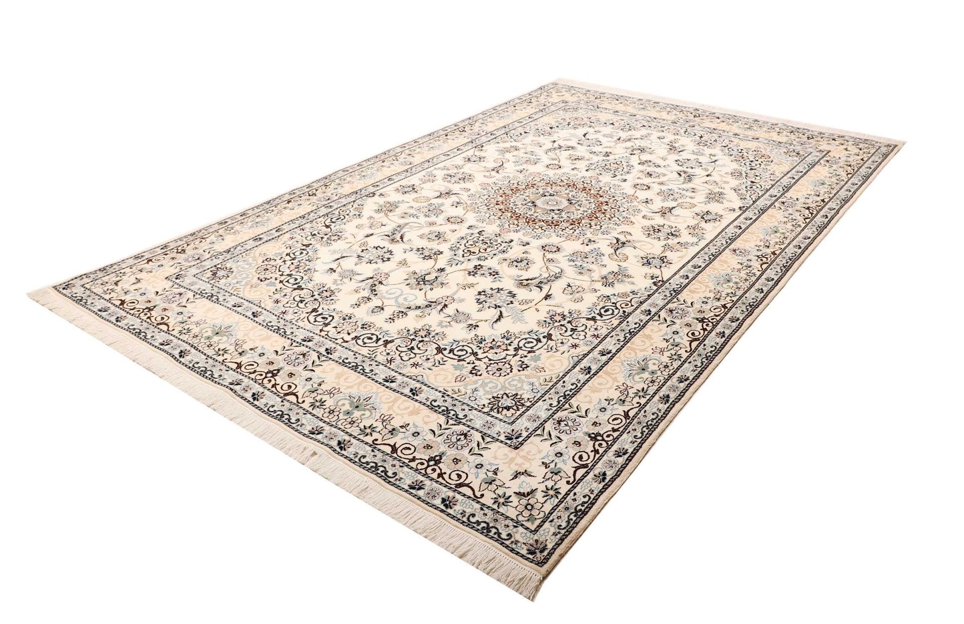 Nain Teppich 205 x 306 cm, florales Muster, handgeknüpft, Perserteppich