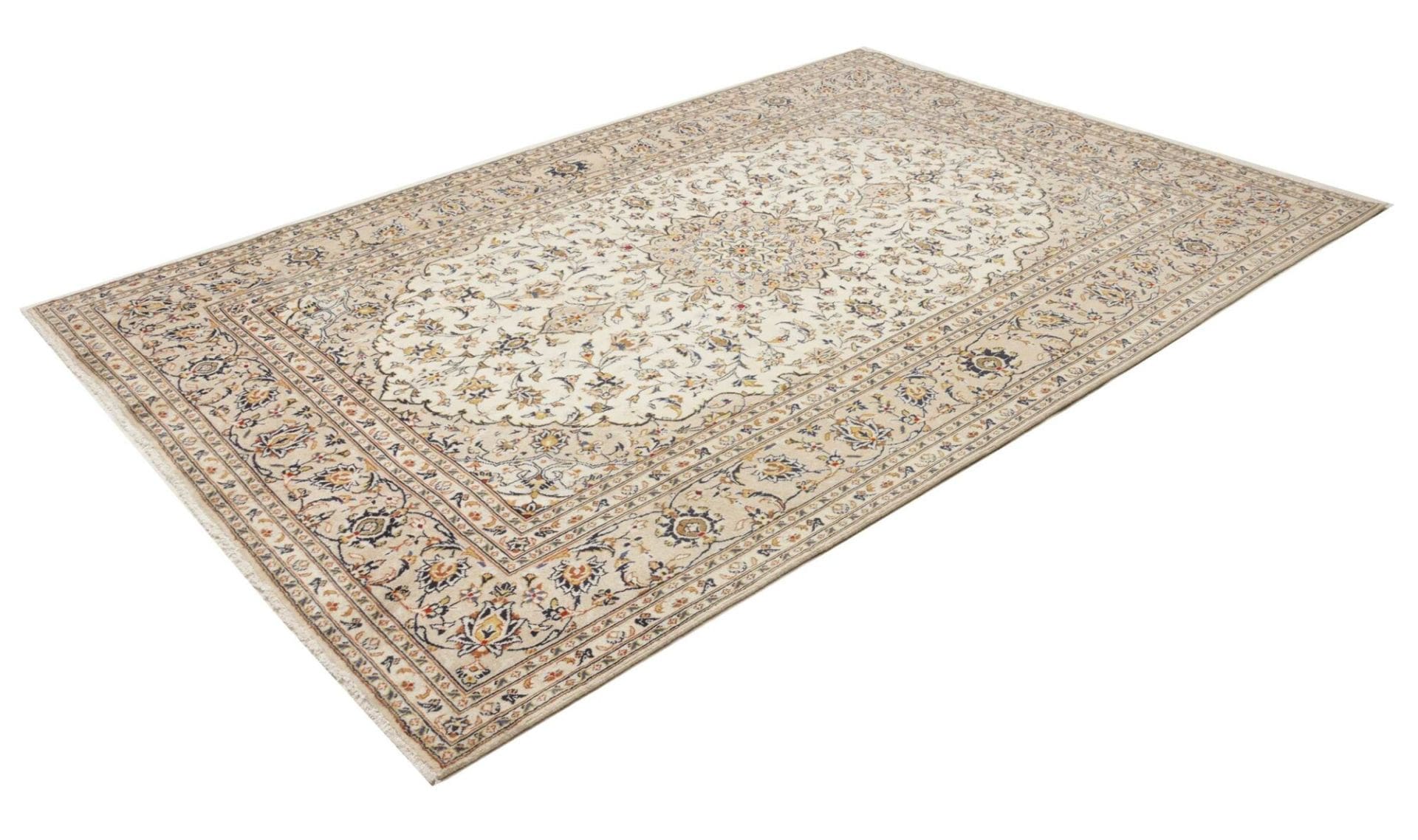 Kashan Teppich 198 x 290 cm, florale Muster, handgeknüpft, Perserteppich