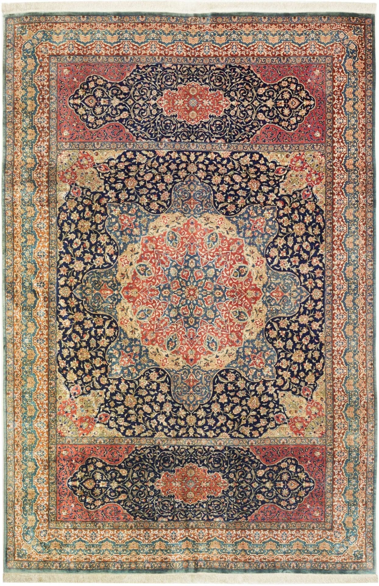 Ghom Teppich 198 x 298cm, Seide, handgeknüpft, Perserteppich H1