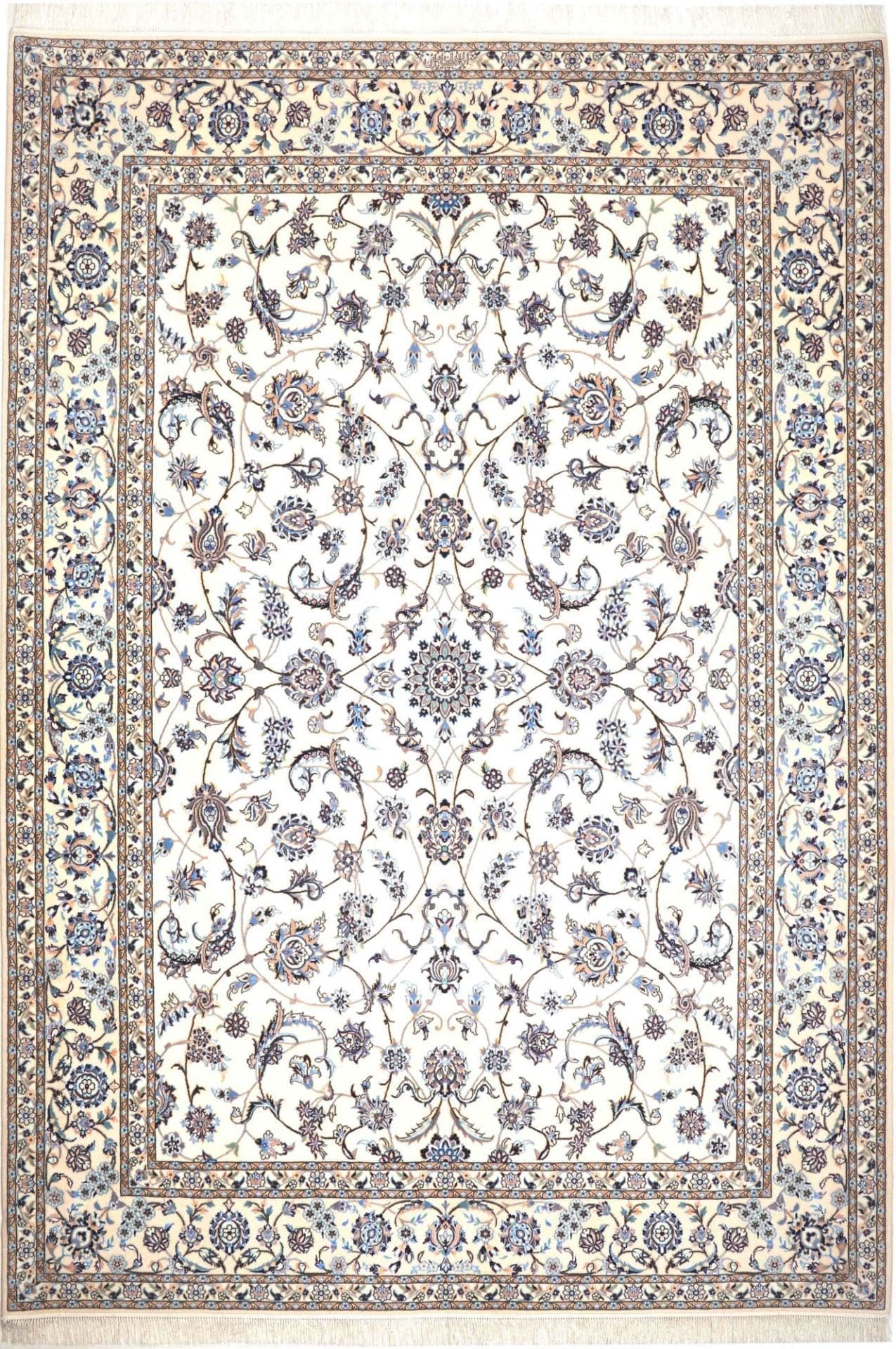 Nain Teppich 208 x 296 cm, florales Muster, handgeknüpft