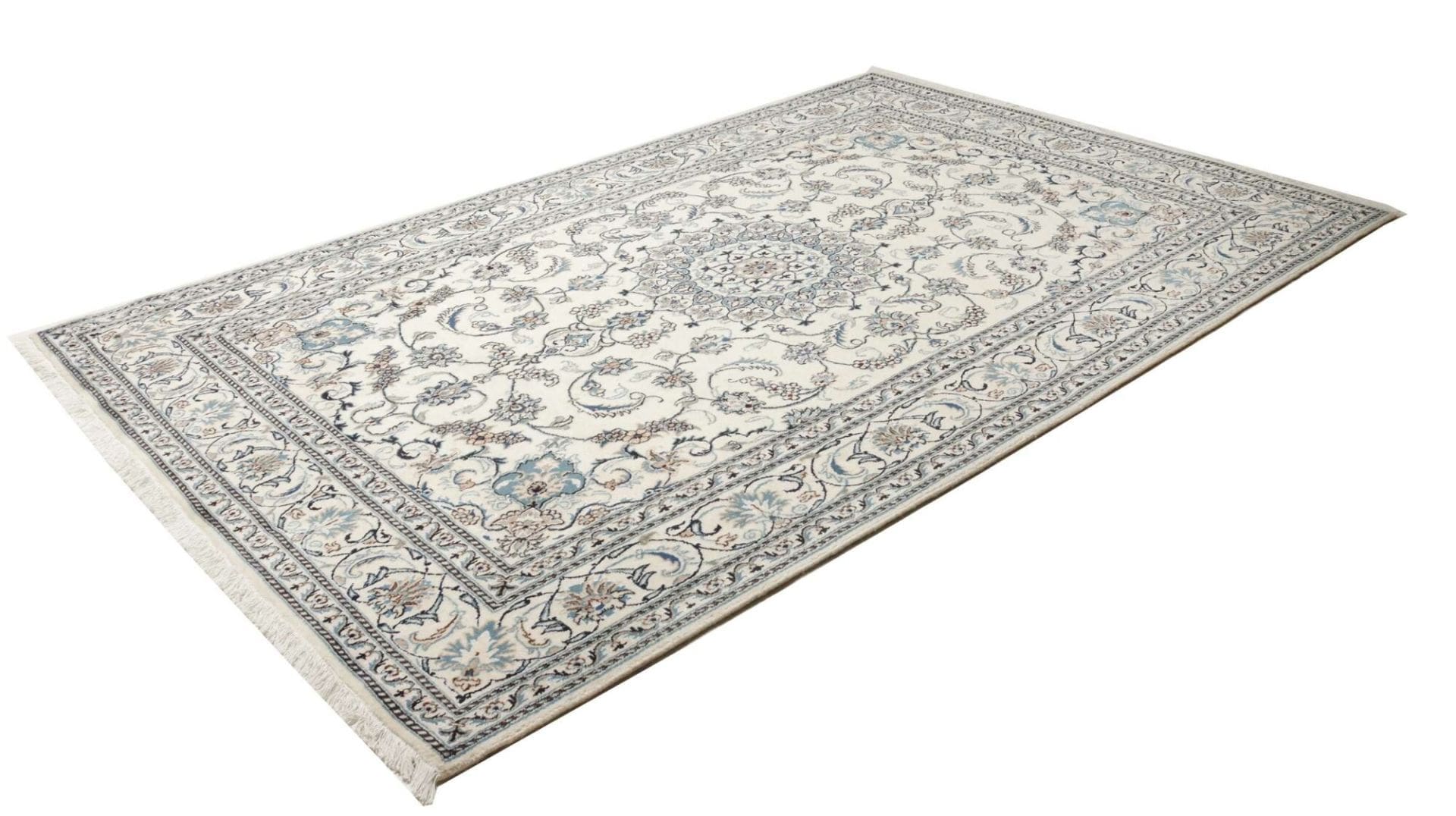 Nain Teppich 201 x 304 cm, florales Muster, handgeknüpft, Perserteppich