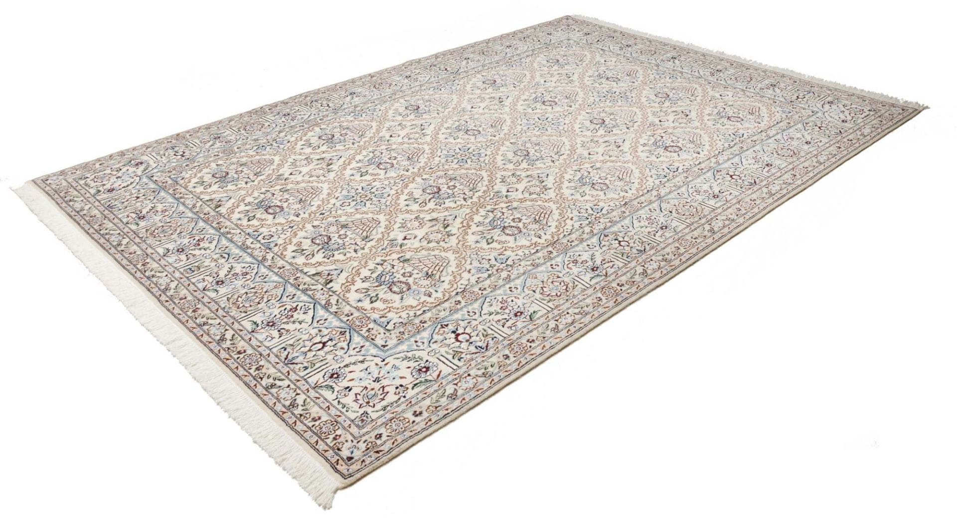 Nain Teppich 207 x 302 cm, florale Muster, Schurwolle, handgeknüpft