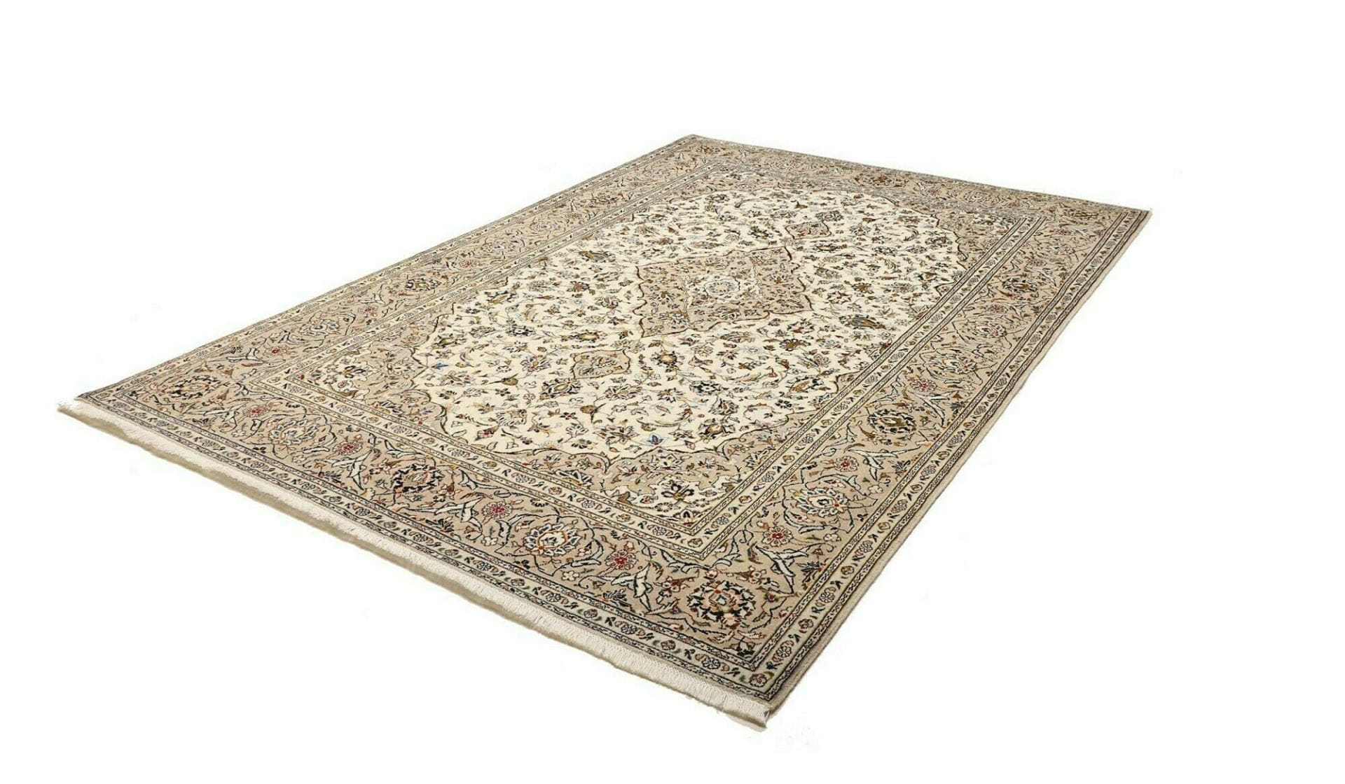 Kashan Teppich 198 x 293cm, Schurwolle, florales Muster, handgeknüpft