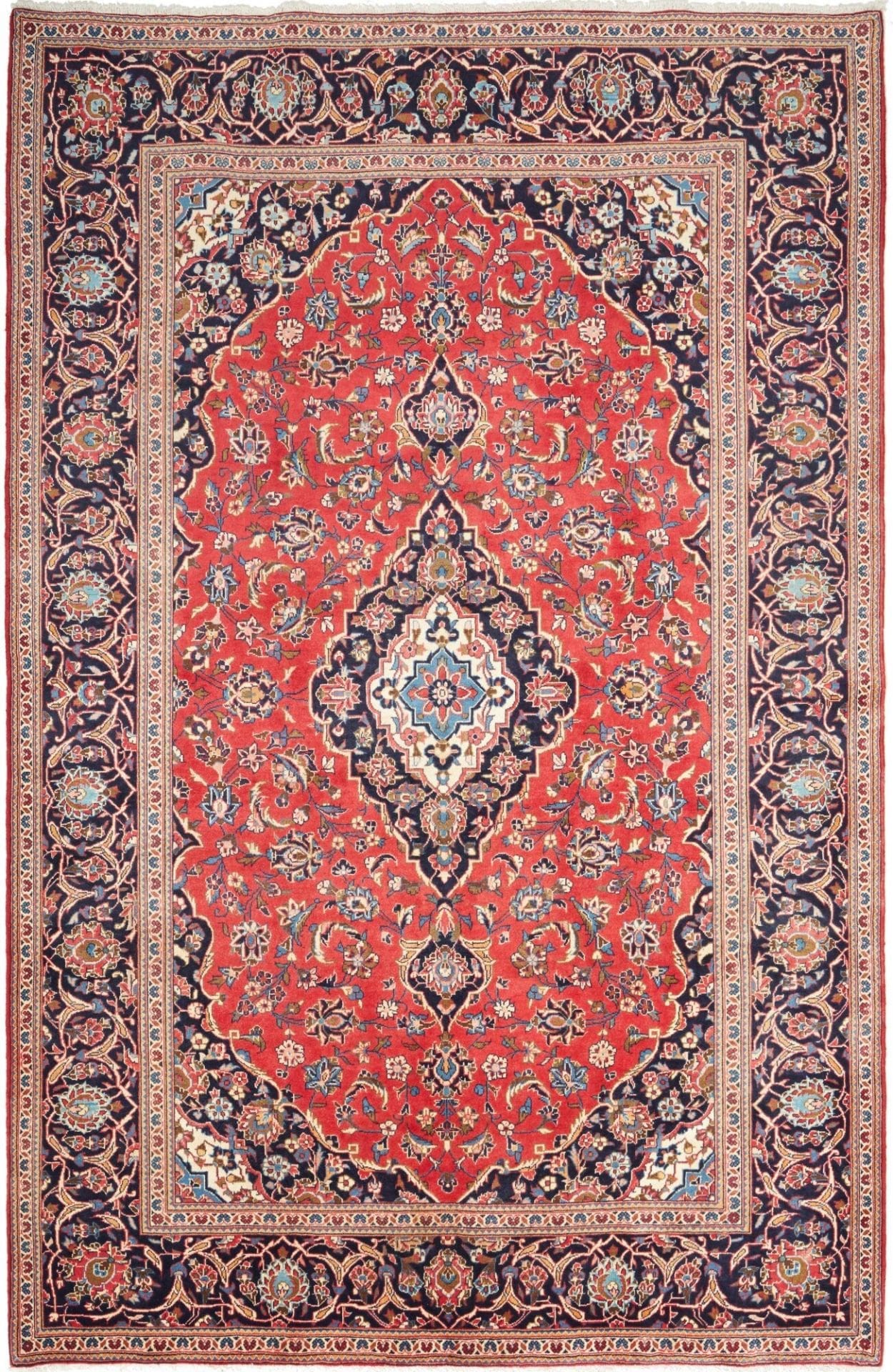 Kashan Teppich 198 x 297cm, florale Muster, handgeknüpft, Perserteppich