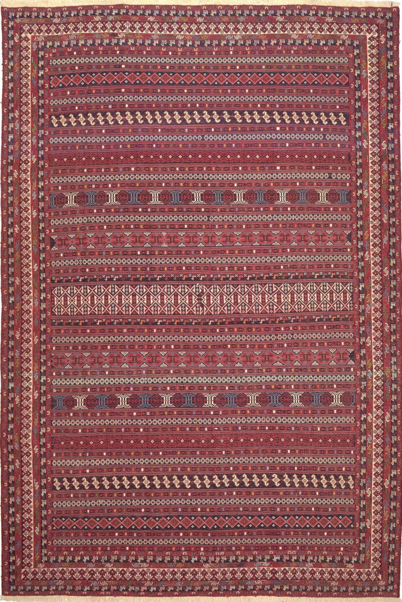 Kelim Suznai 199 x 293 cm, handgewebt, rustikales Flair, warm