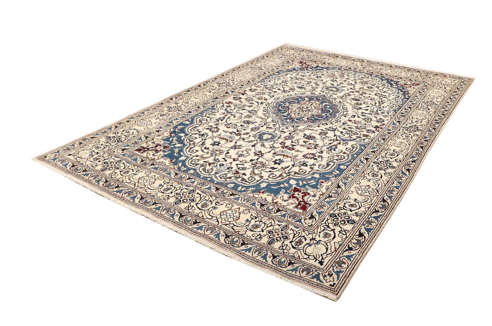 Nain Teppich 203 x 285 cm, florales Muster, handgeknüpft, Perserteppich