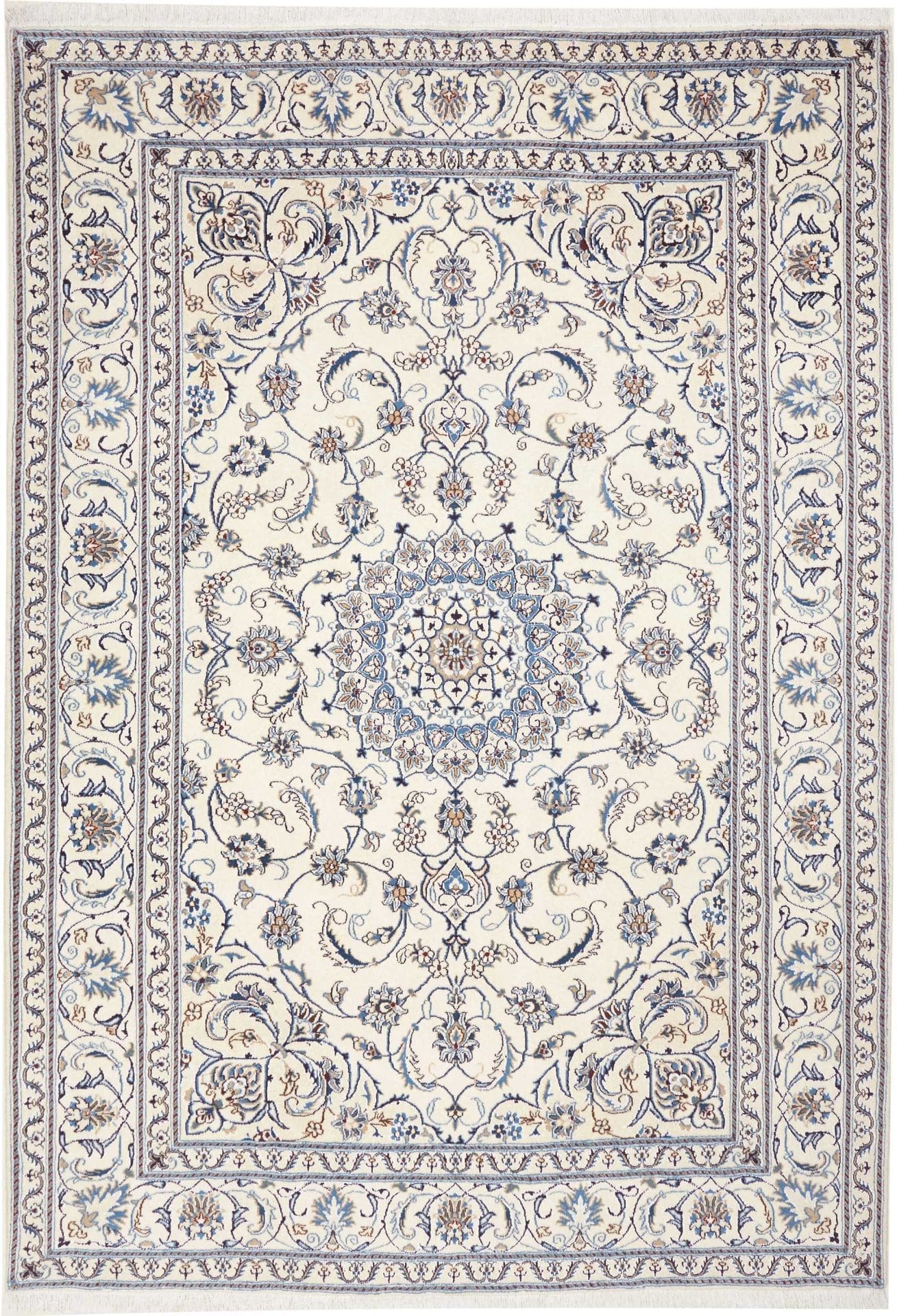 Nain Teppich 208 x 294 cm, florale Muster, handgeknüpft, Perserteppich