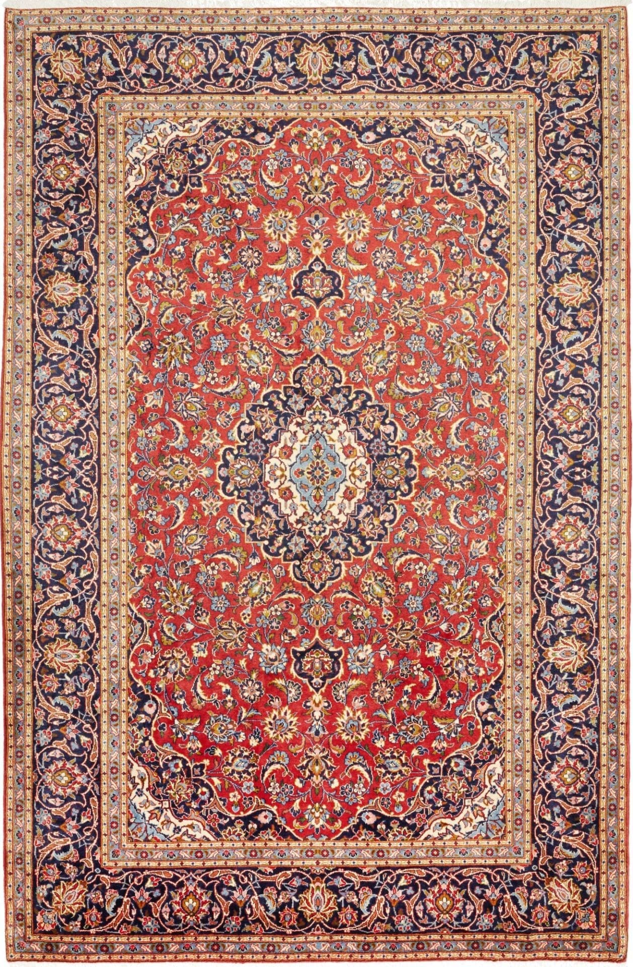 Kashan Teppich 205 x 305cm, Schurwolle, florales Muster, handgeknüpft