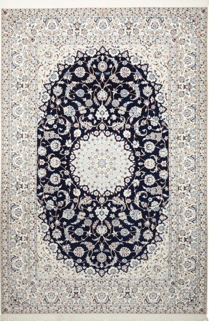 Nain Teppich 214 x 308 cm, florale Muster, handgeknüpft, Perserteppich