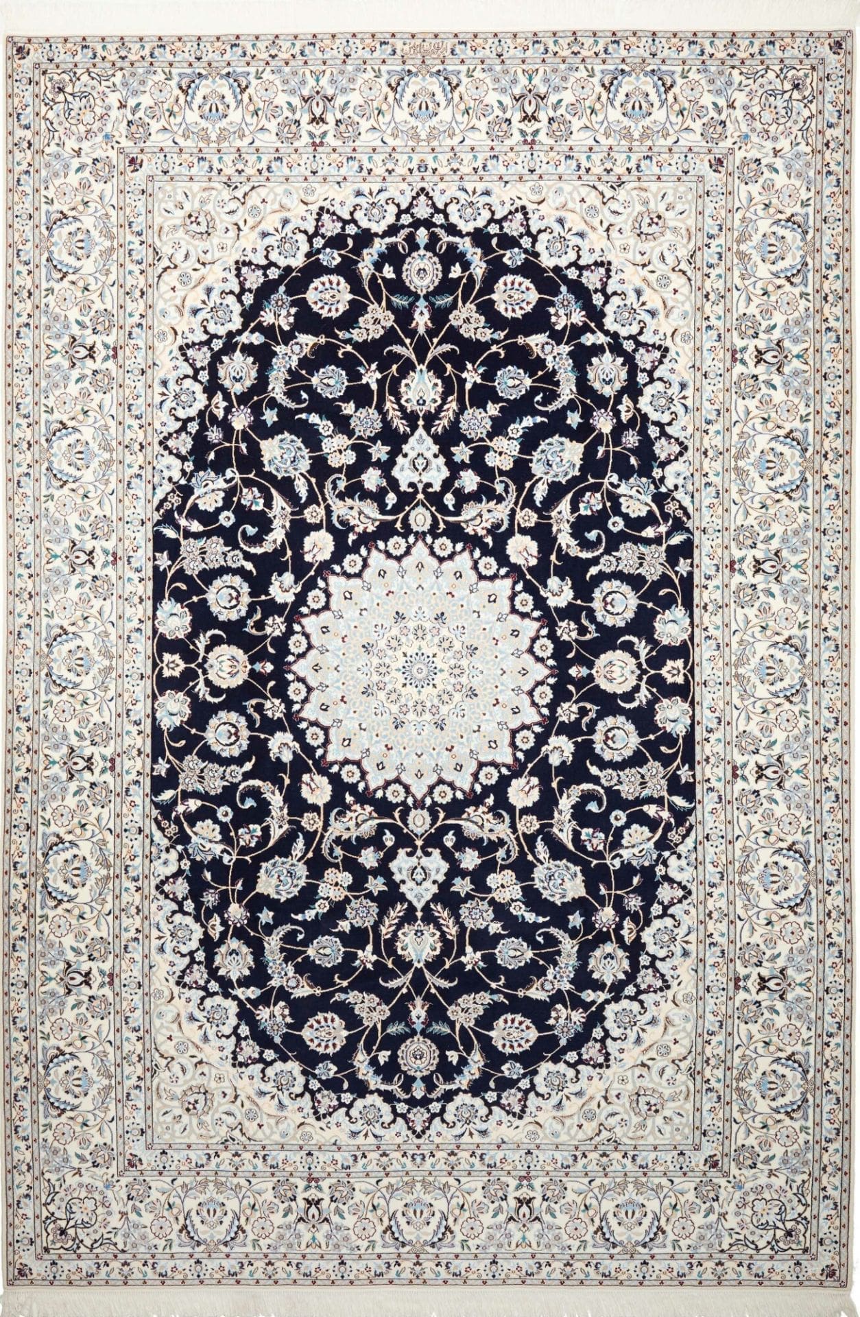 Nain Teppich 214 x 308 cm, florale Muster, handgeknüpft, Perserteppich